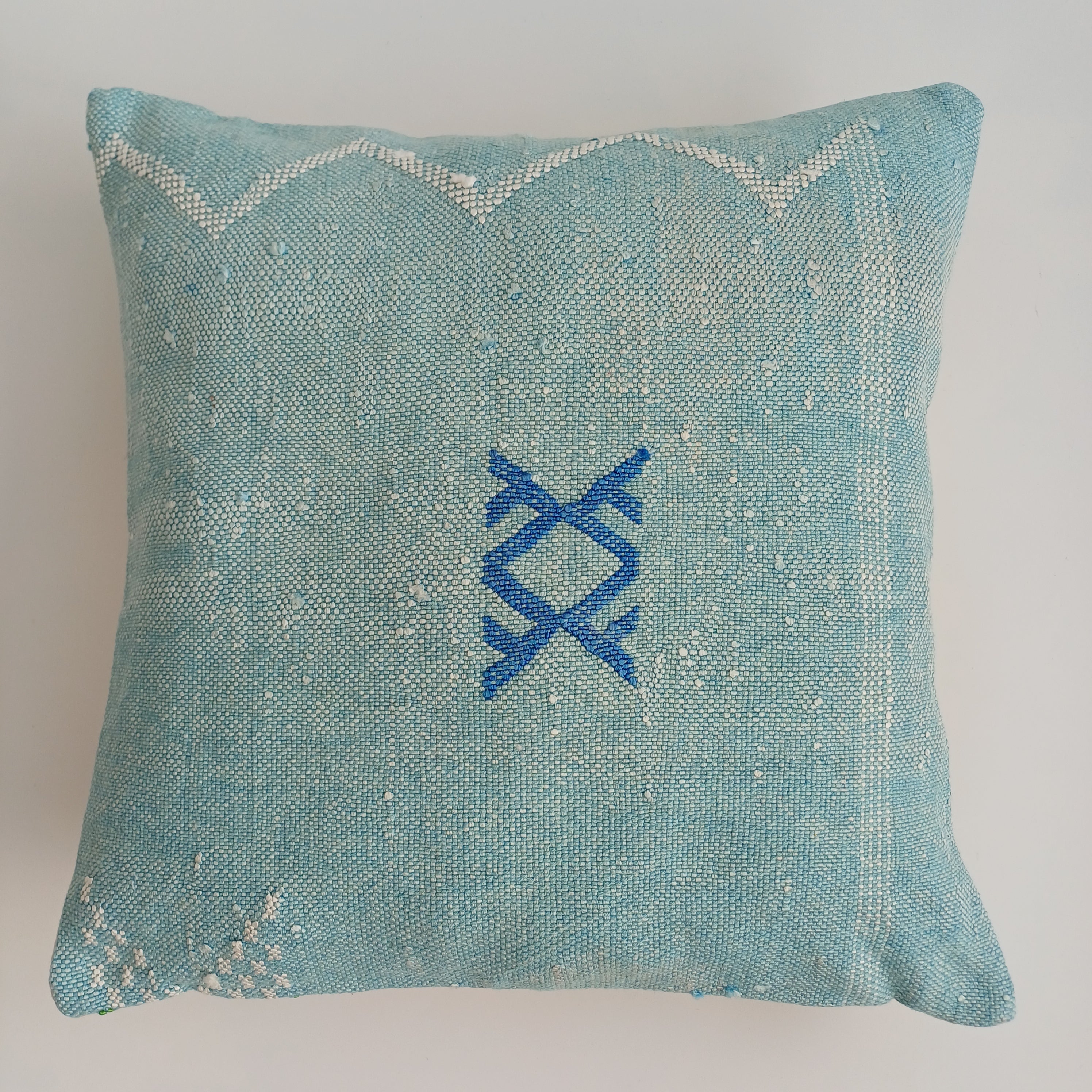 Moroccan Handmade Teal Blue Cactus Silk Cushion Cover 16''x16'' / 40x40 CM
