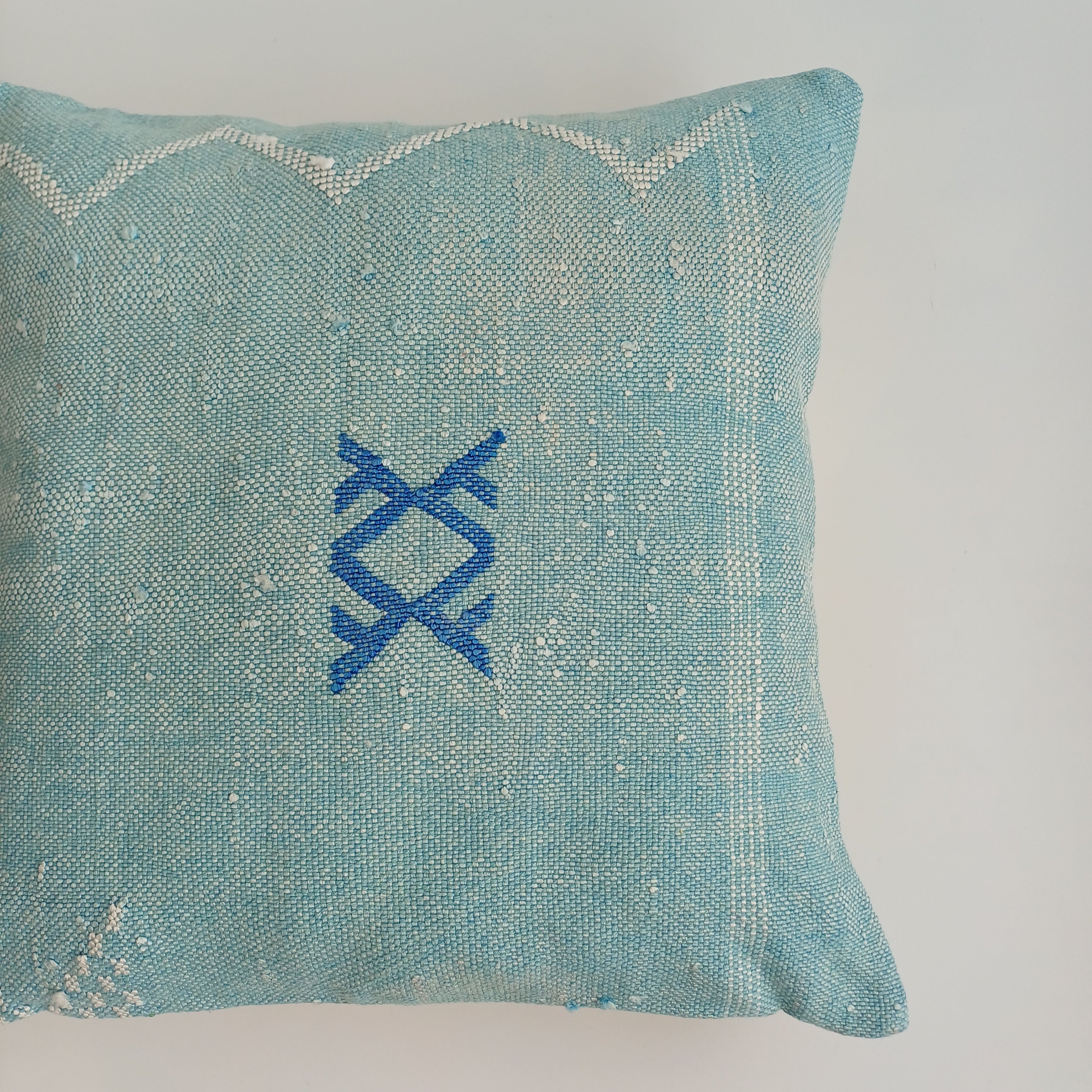 Moroccan Handmade Teal Blue Cactus Silk Cushion Cover 16''x16'' / 40x40 CM