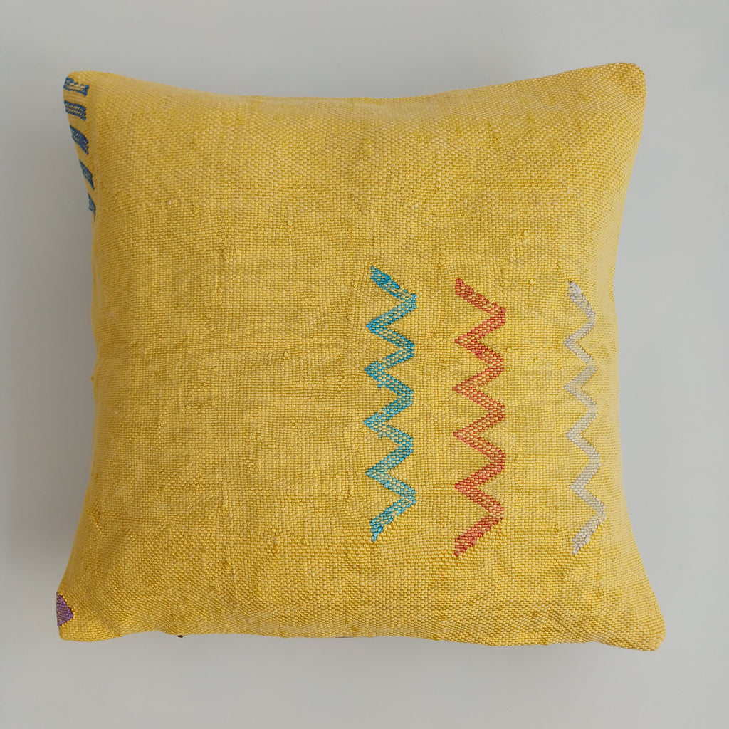 Moroccan Handmade Yellow Cactus Silk Cushion Cover 16''x16'' / 40x40 CM