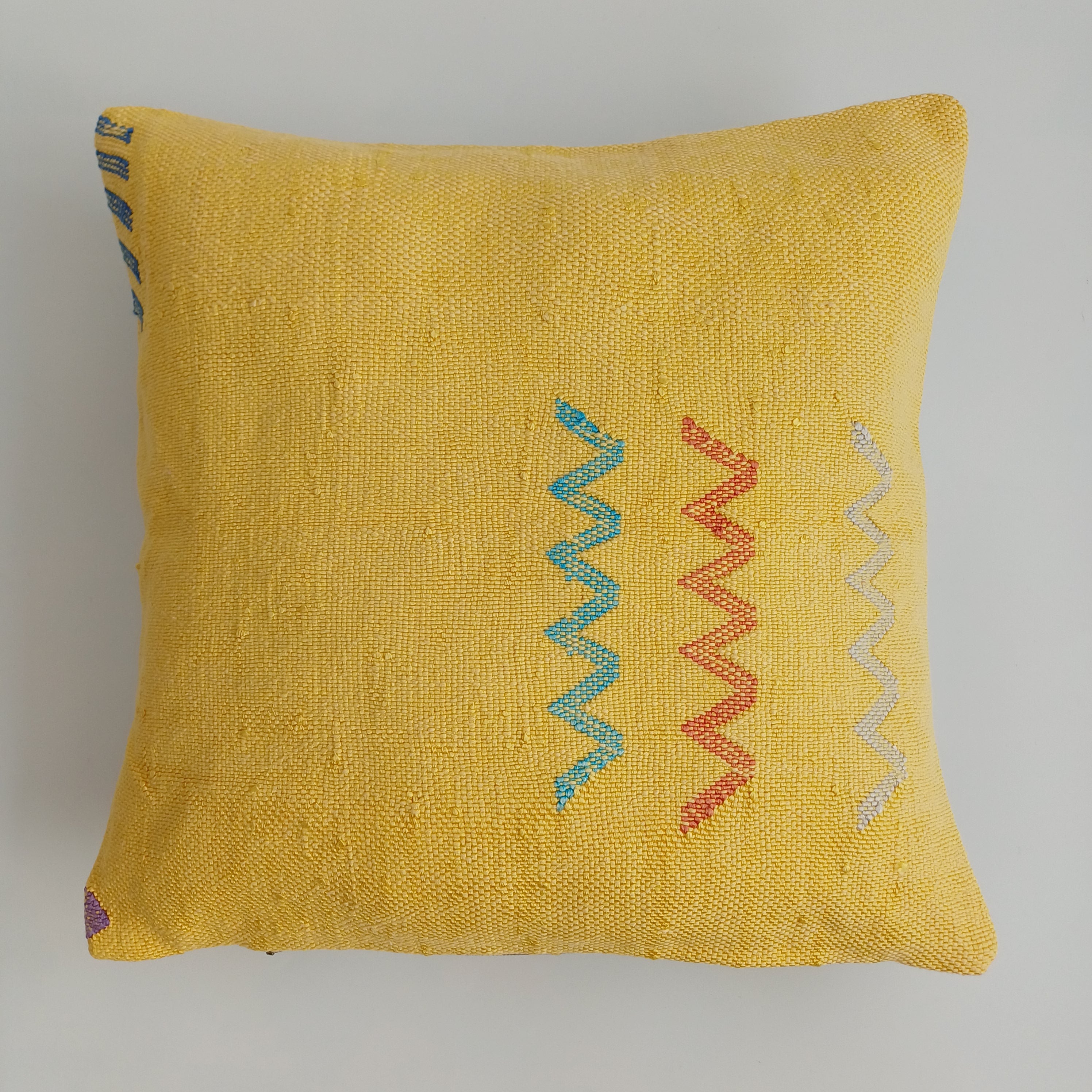 Moroccan Handmade Yellow Cactus Silk Cushion Cover 16''x16'' / 40x40 CM