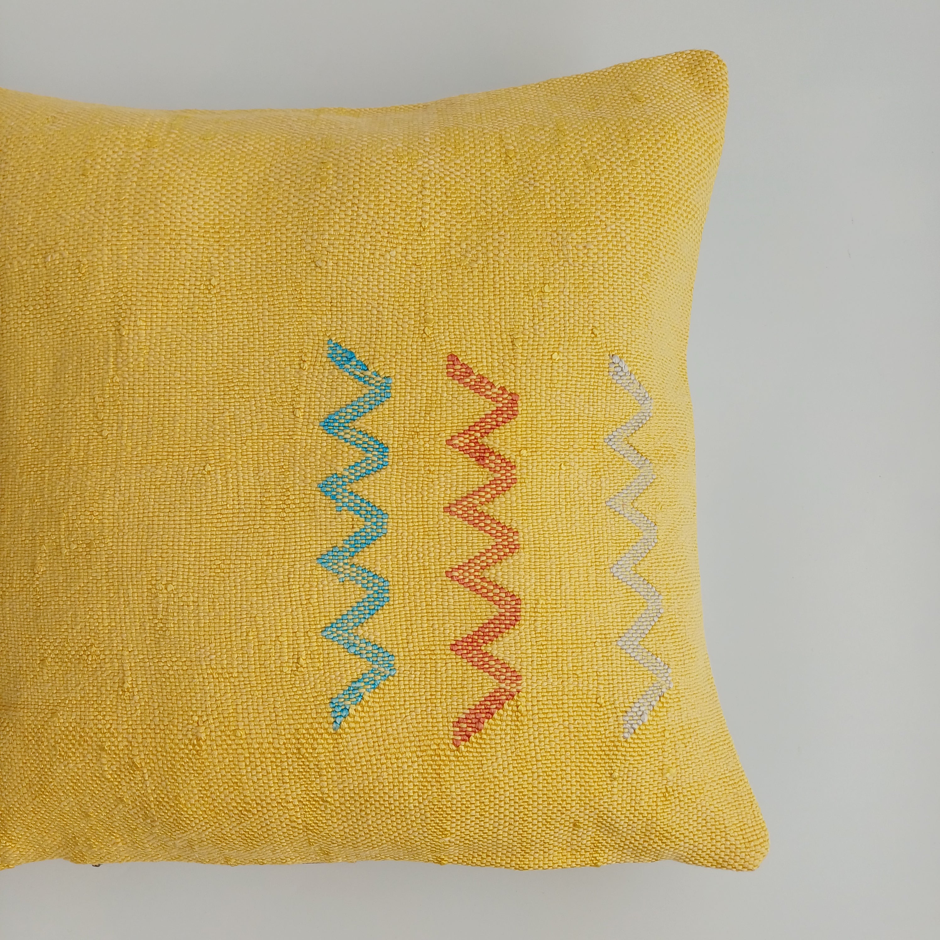 Moroccan Handmade Yellow Cactus Silk Cushion Cover 16''x16'' / 40x40 CM