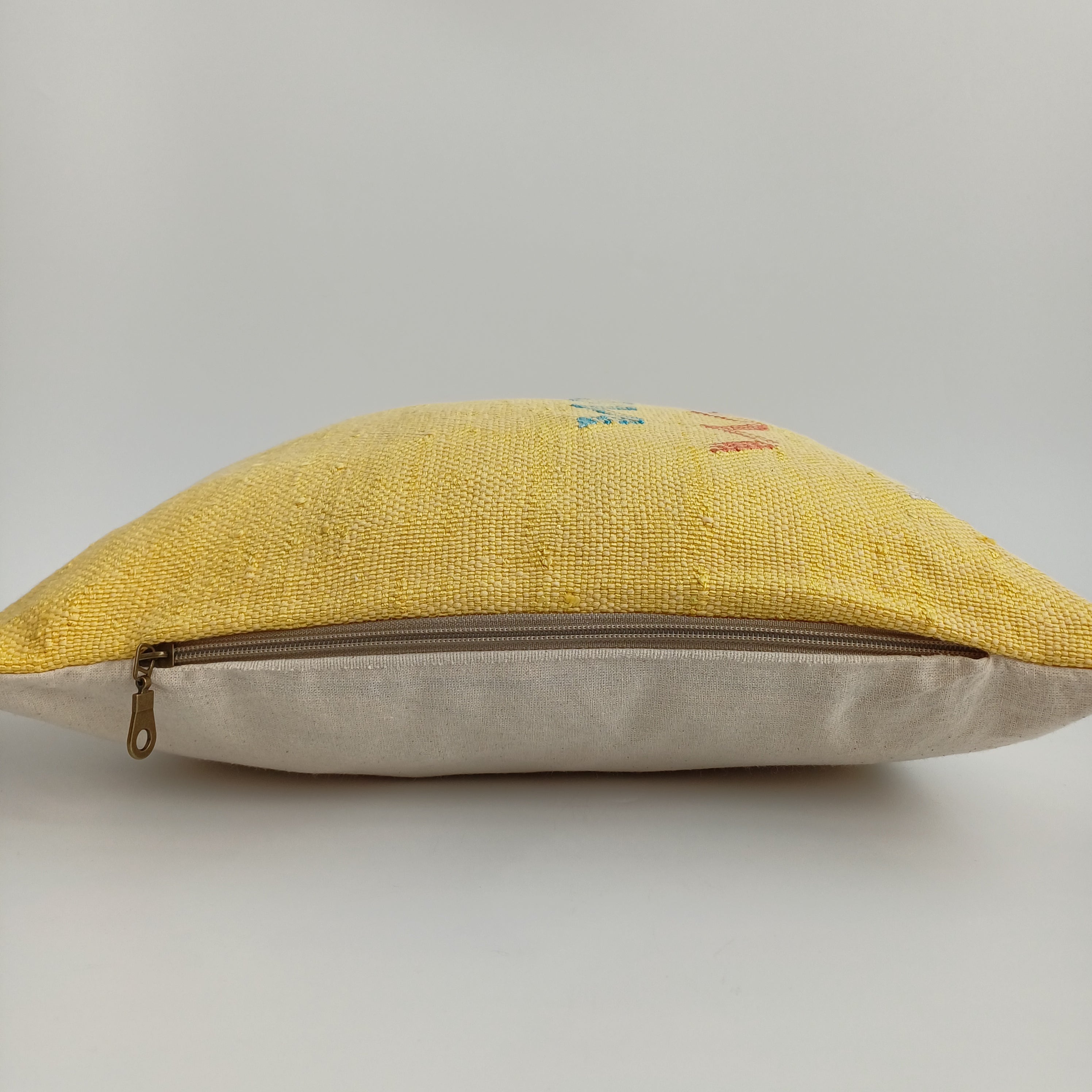 Moroccan Handmade Yellow Cactus Silk Cushion Cover 16''x16'' / 40x40 CM