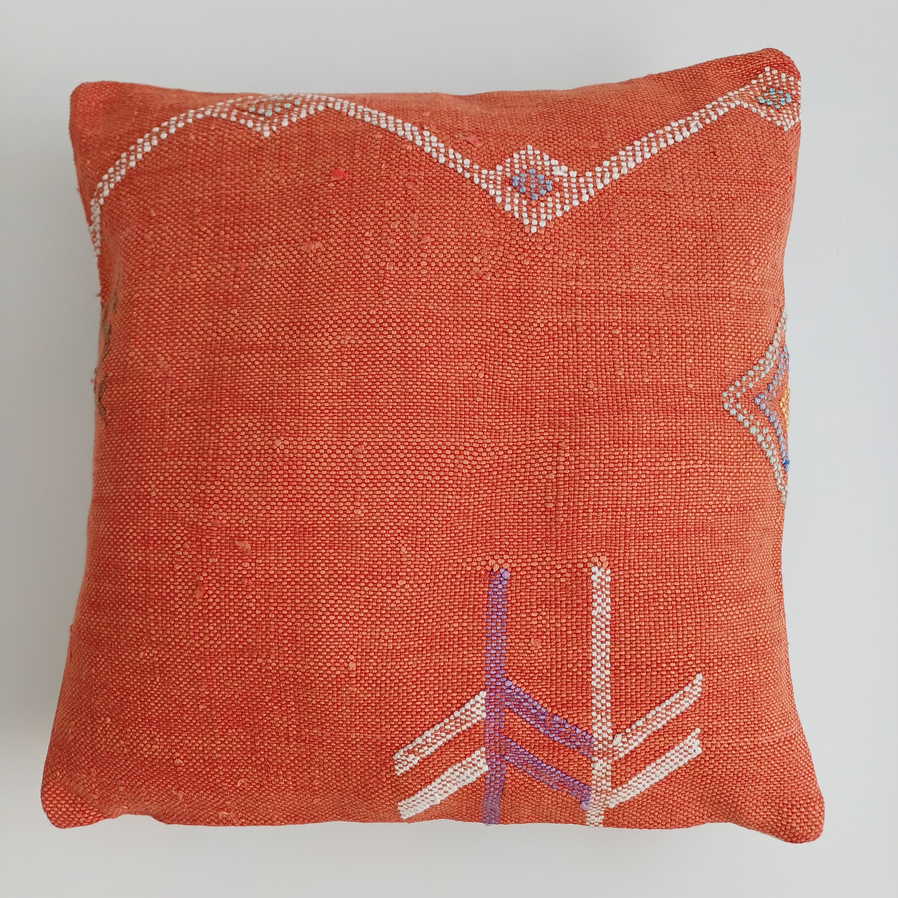 Moroccan Handmade Red Orange Cactus Silk Cushion Cover 16''x16'' / 40x40 CM