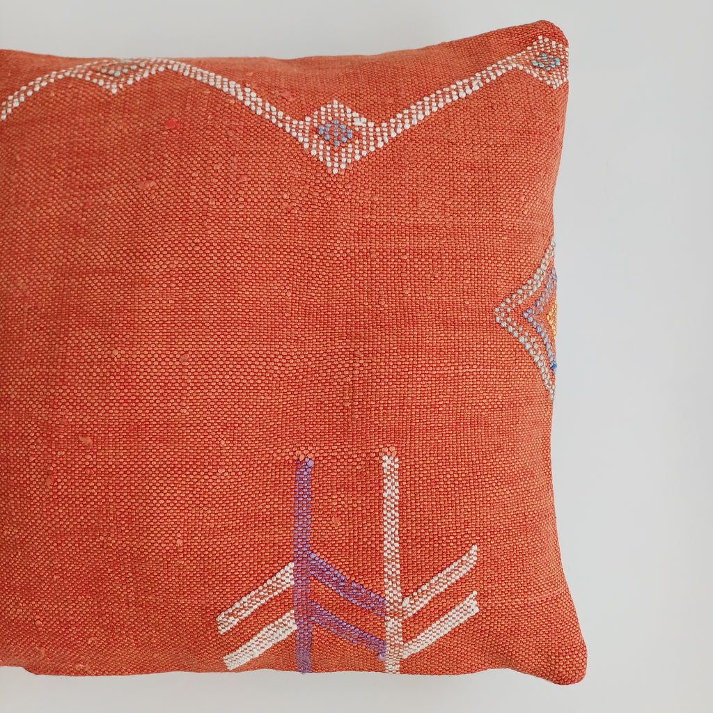 Moroccan Handmade Red Orange Cactus Silk Cushion Cover 16''x16'' / 40x40 CM