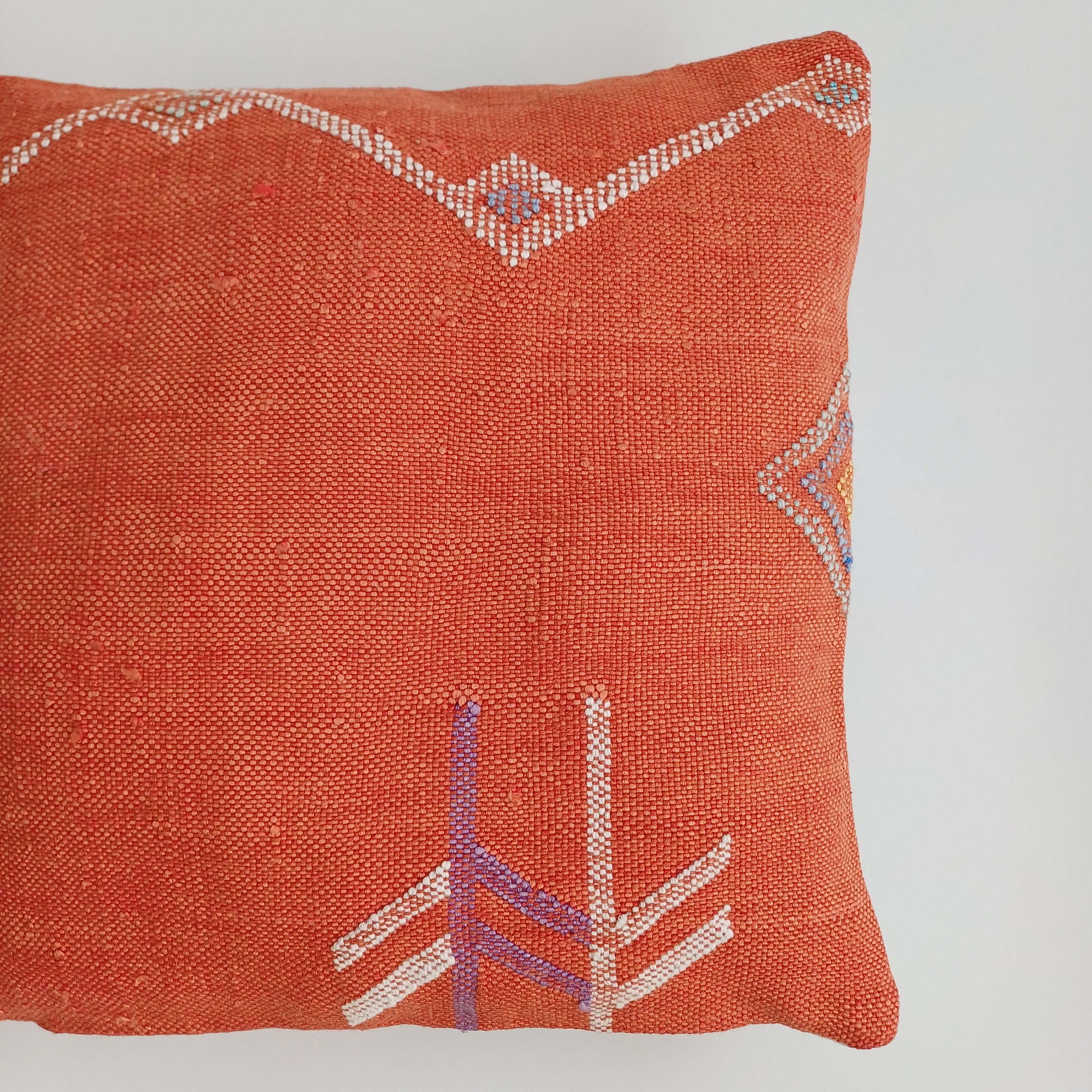 Moroccan Handmade Red Orange Cactus Silk Cushion Cover 16''x16'' / 40x40 CM