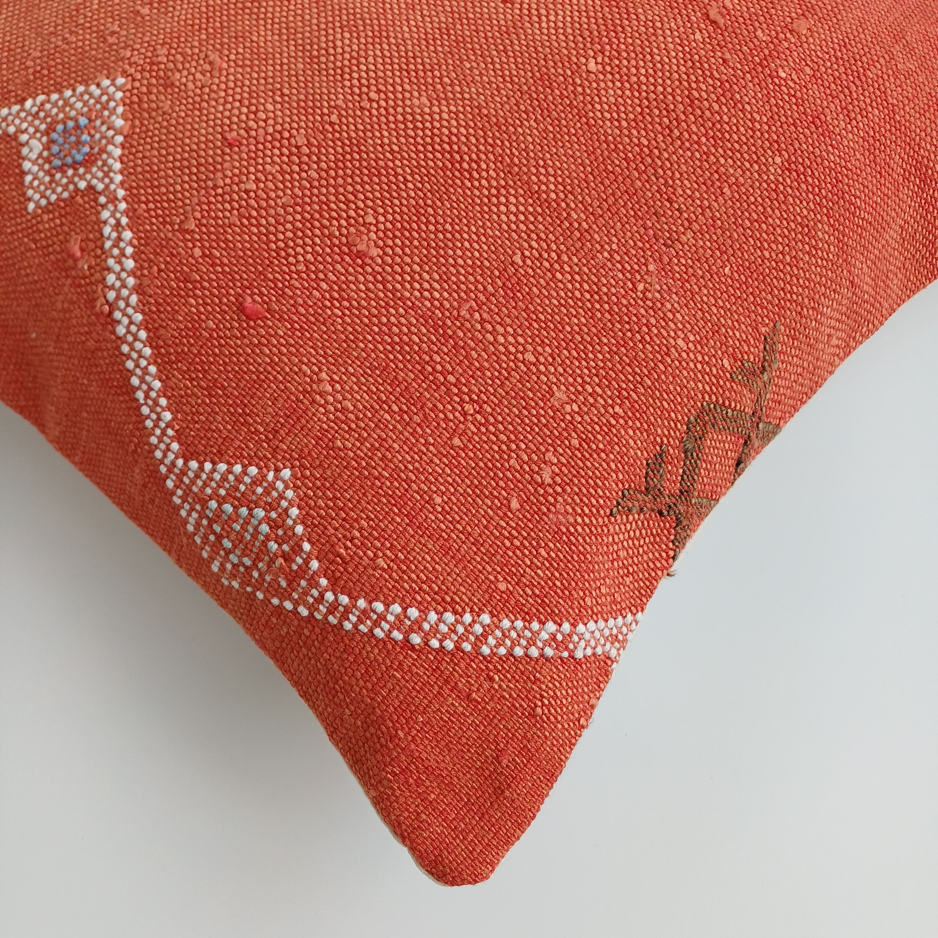 Moroccan Handmade Red Orange Cactus Silk Cushion Cover 16''x16'' / 40x40 CM