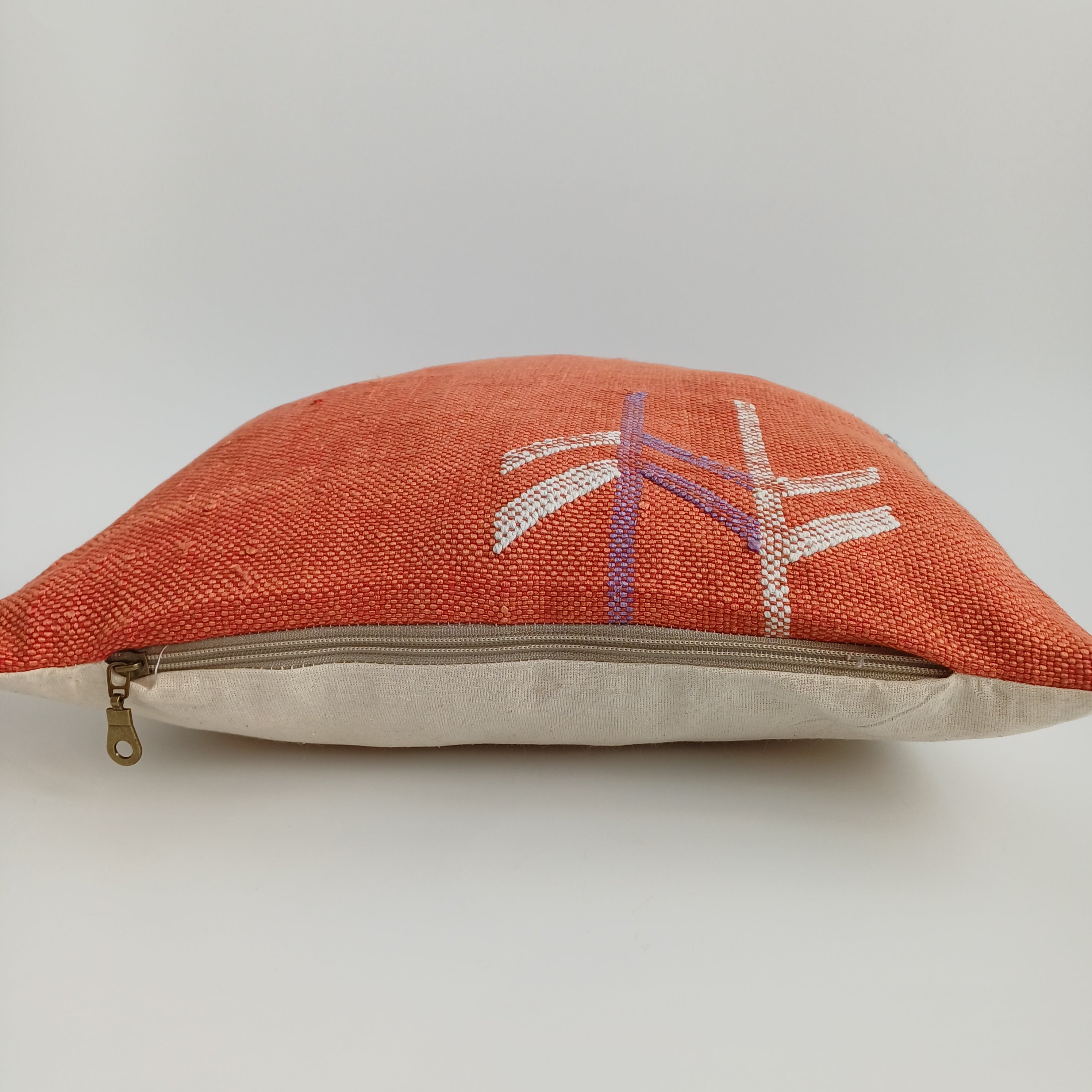 Moroccan Handmade Red Orange Cactus Silk Cushion Cover 16''x16'' / 40x40 CM