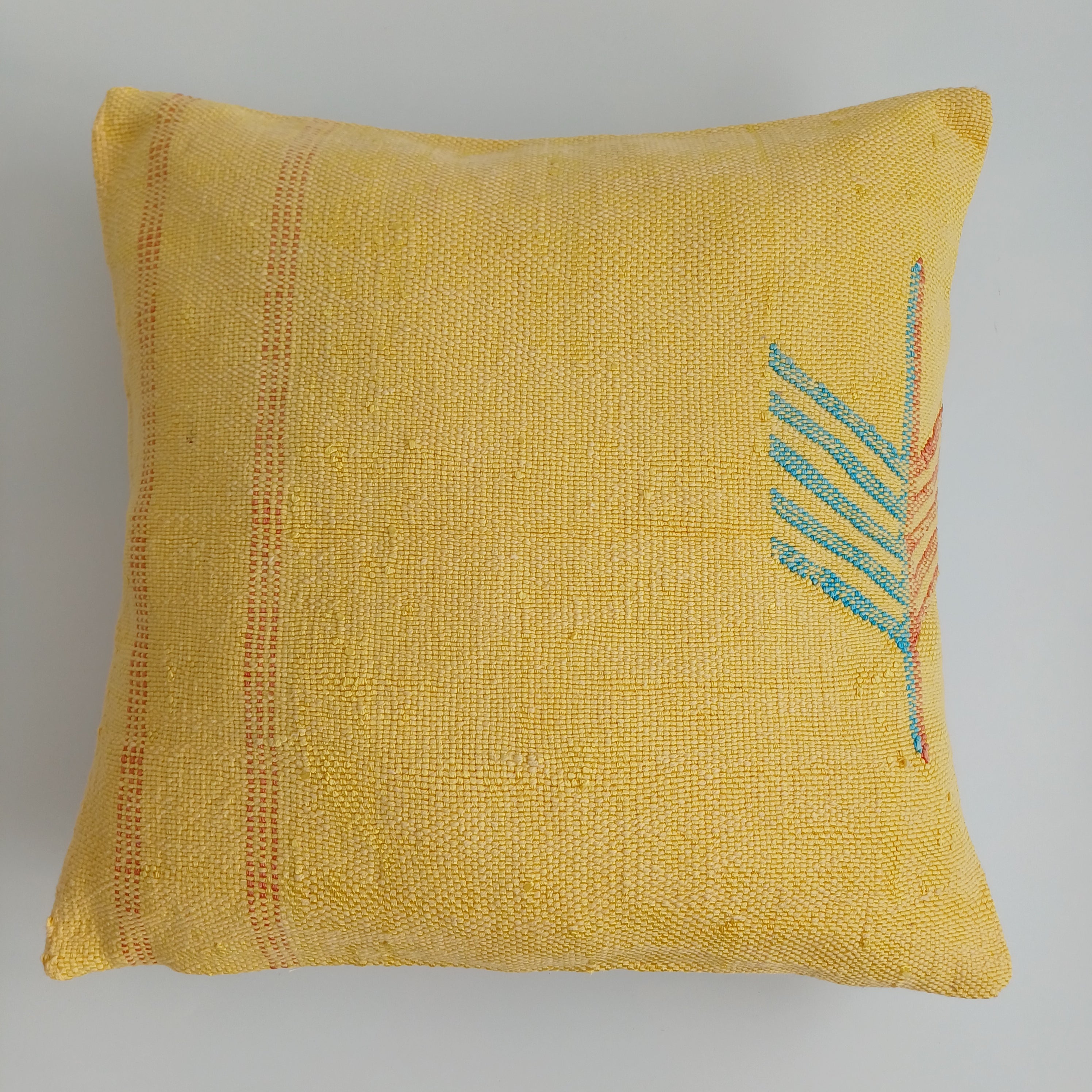 Moroccan Handmade Yellow Cactus Silk Cushion Cover 16''x16'' / 40x40 CM