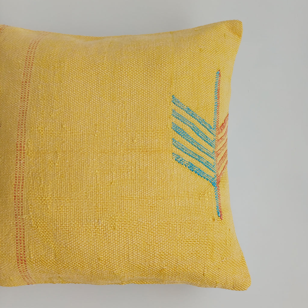 Moroccan Handmade Yellow Cactus Silk Cushion Cover 16''x16'' / 40x40 CM