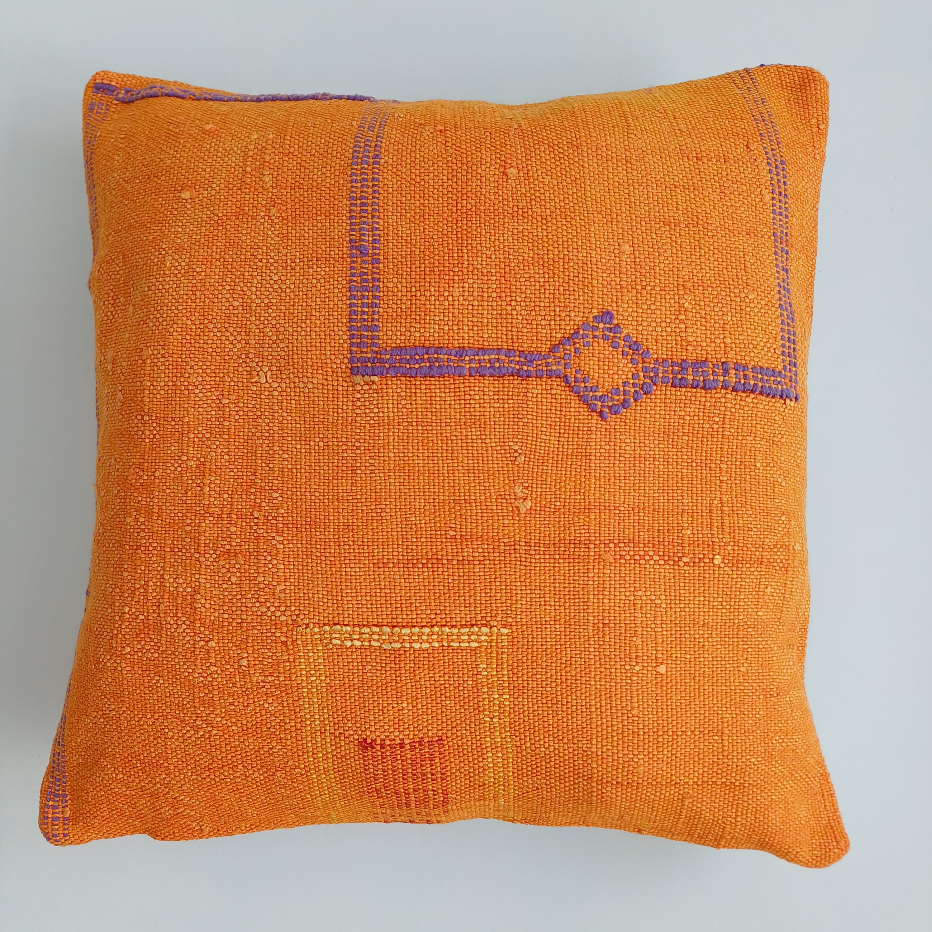 Moroccan Handmade Orange Cactus Silk Cushion Cover 16''x16'' / 40x40 CM