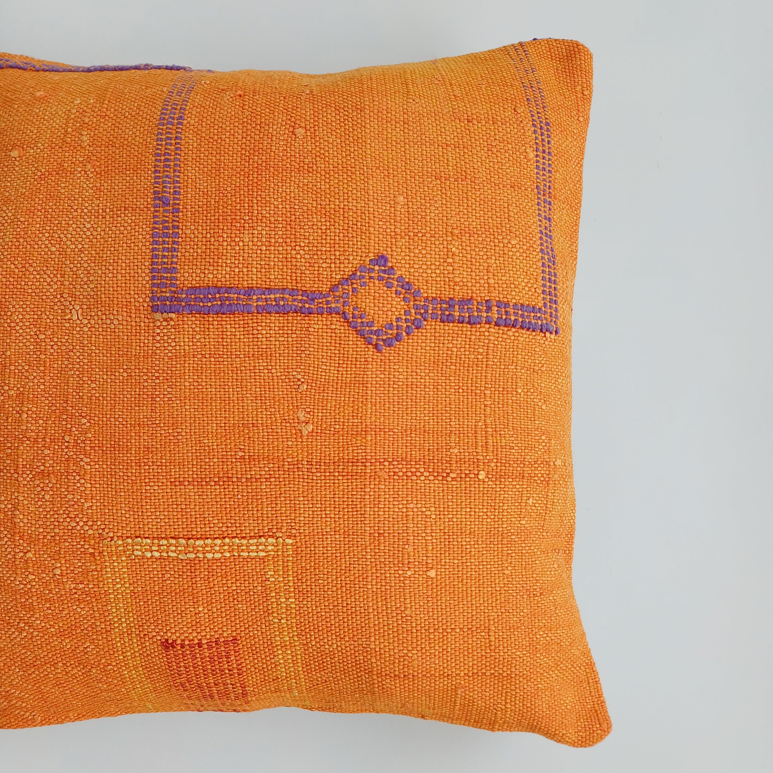Moroccan Handmade Orange Cactus Silk Cushion Cover 16''x16'' / 40x40 CM