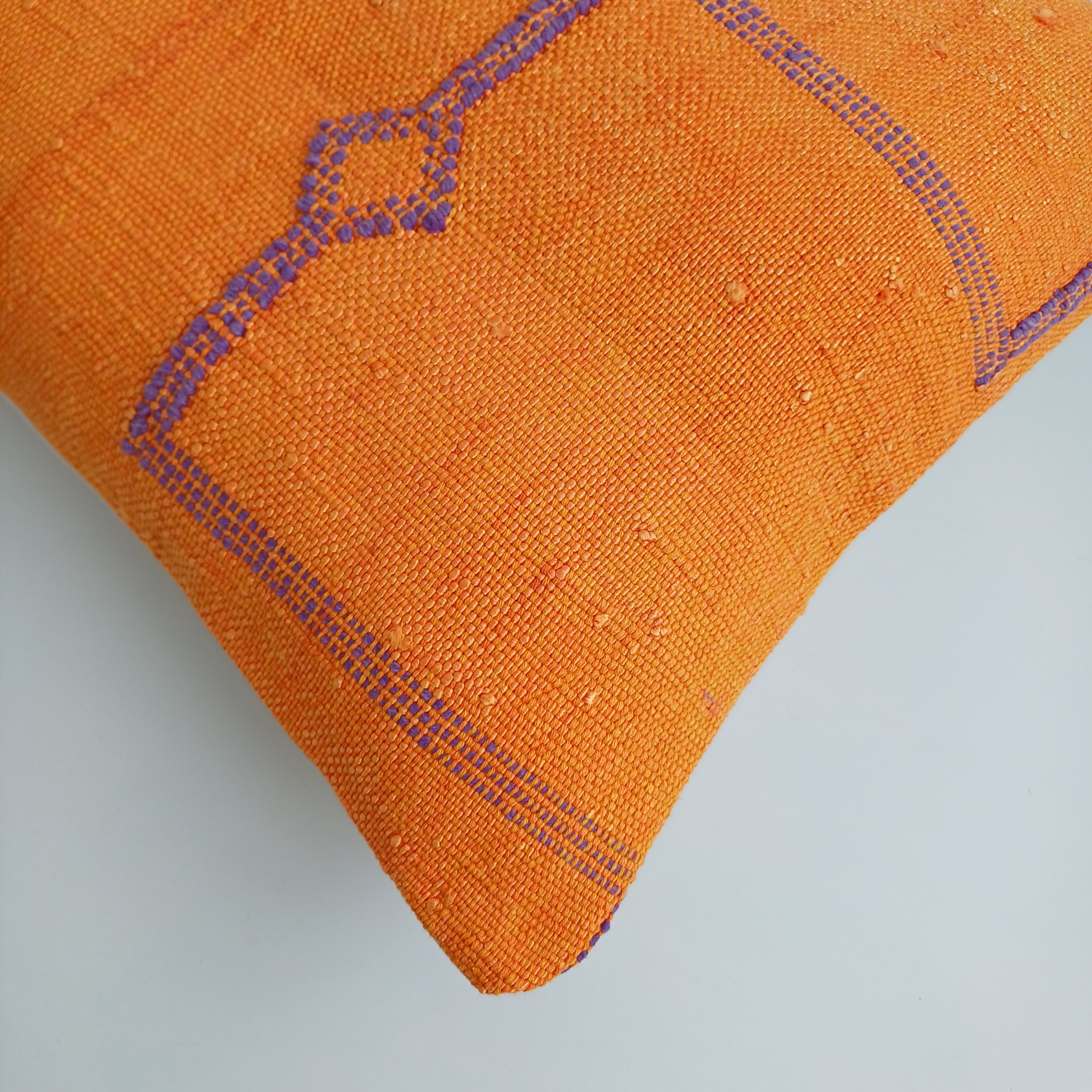 Moroccan Handmade Orange Cactus Silk Cushion Cover 16''x16'' / 40x40 CM