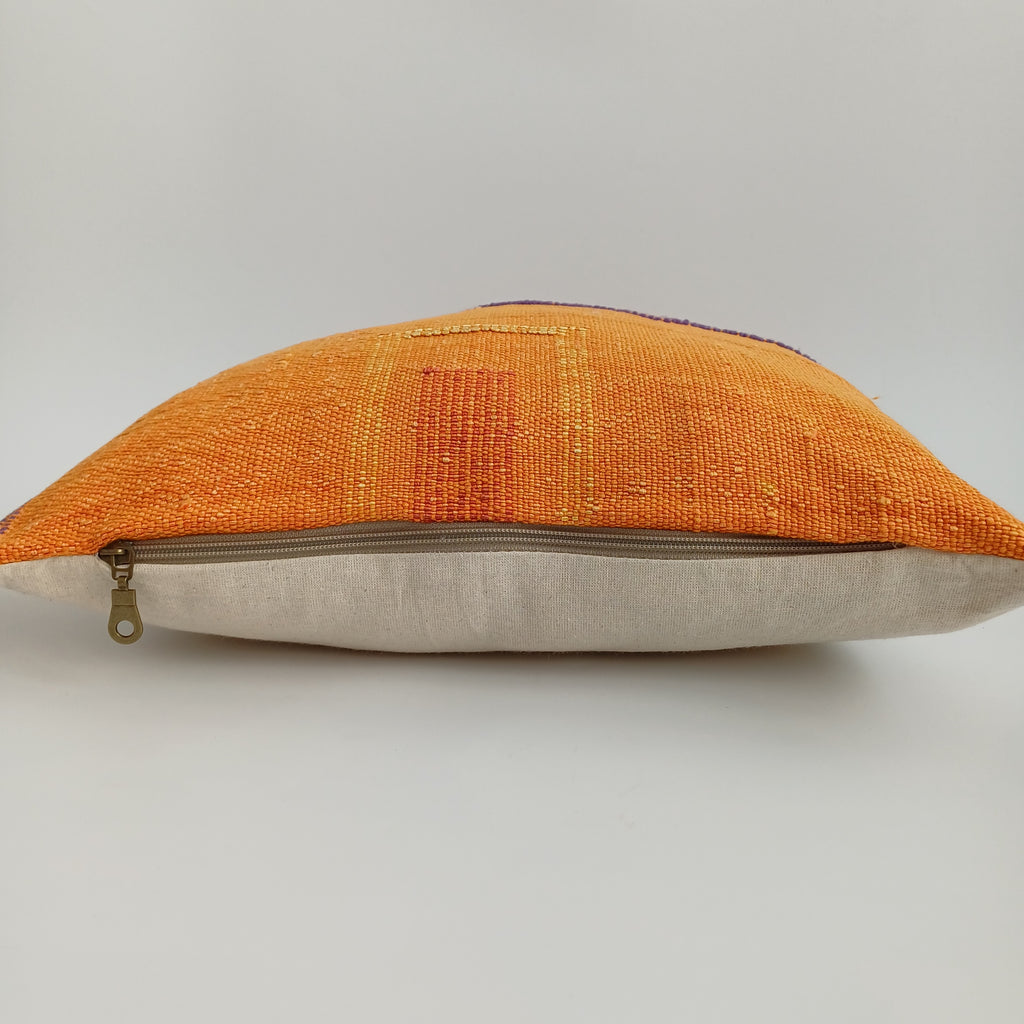 Moroccan Handmade Orange Cactus Silk Cushion Cover 16''x16'' / 40x40 CM