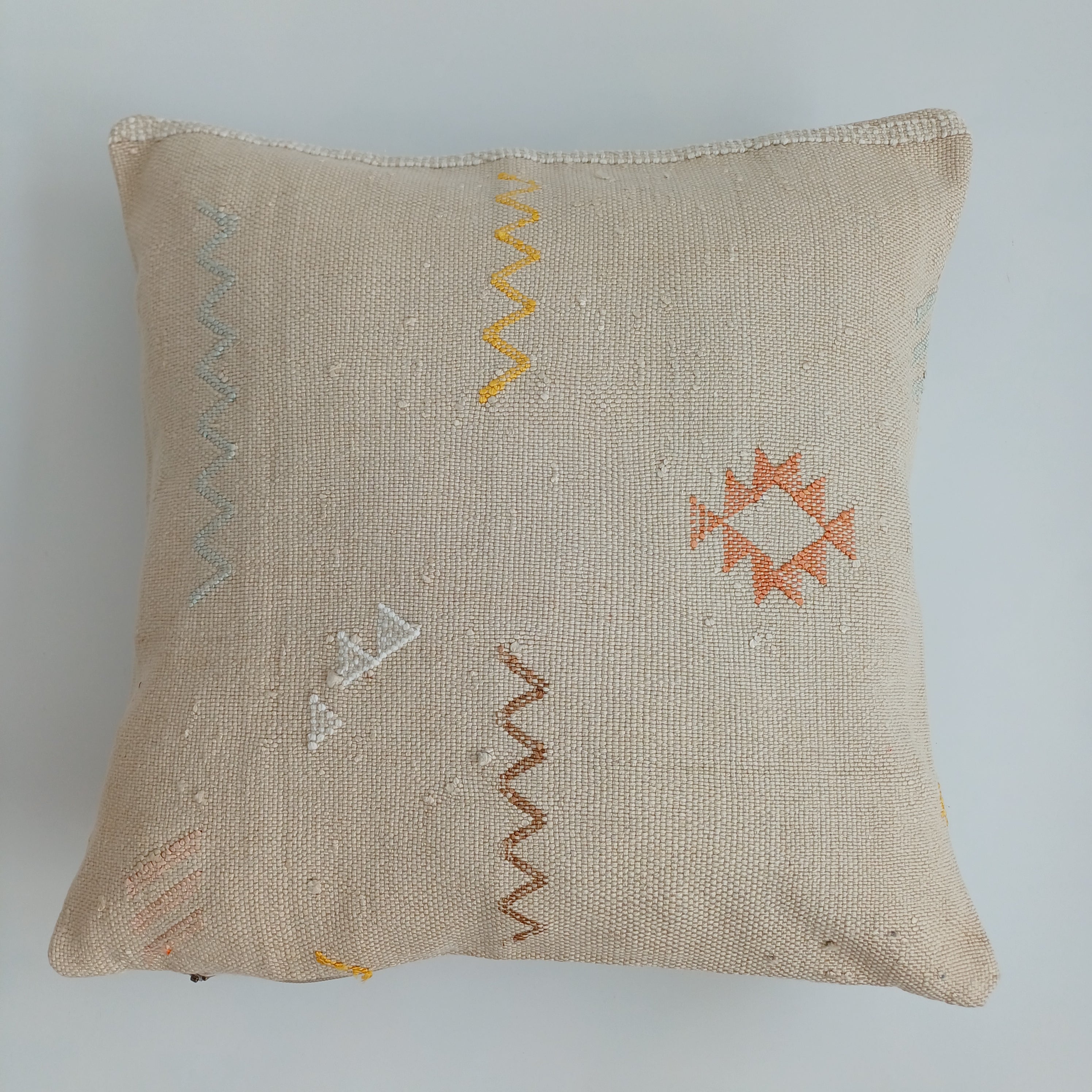 Moroccan Handmade Oatmeal Cactus Silk Cushion Cover 16''x16'' / 40x40 CM