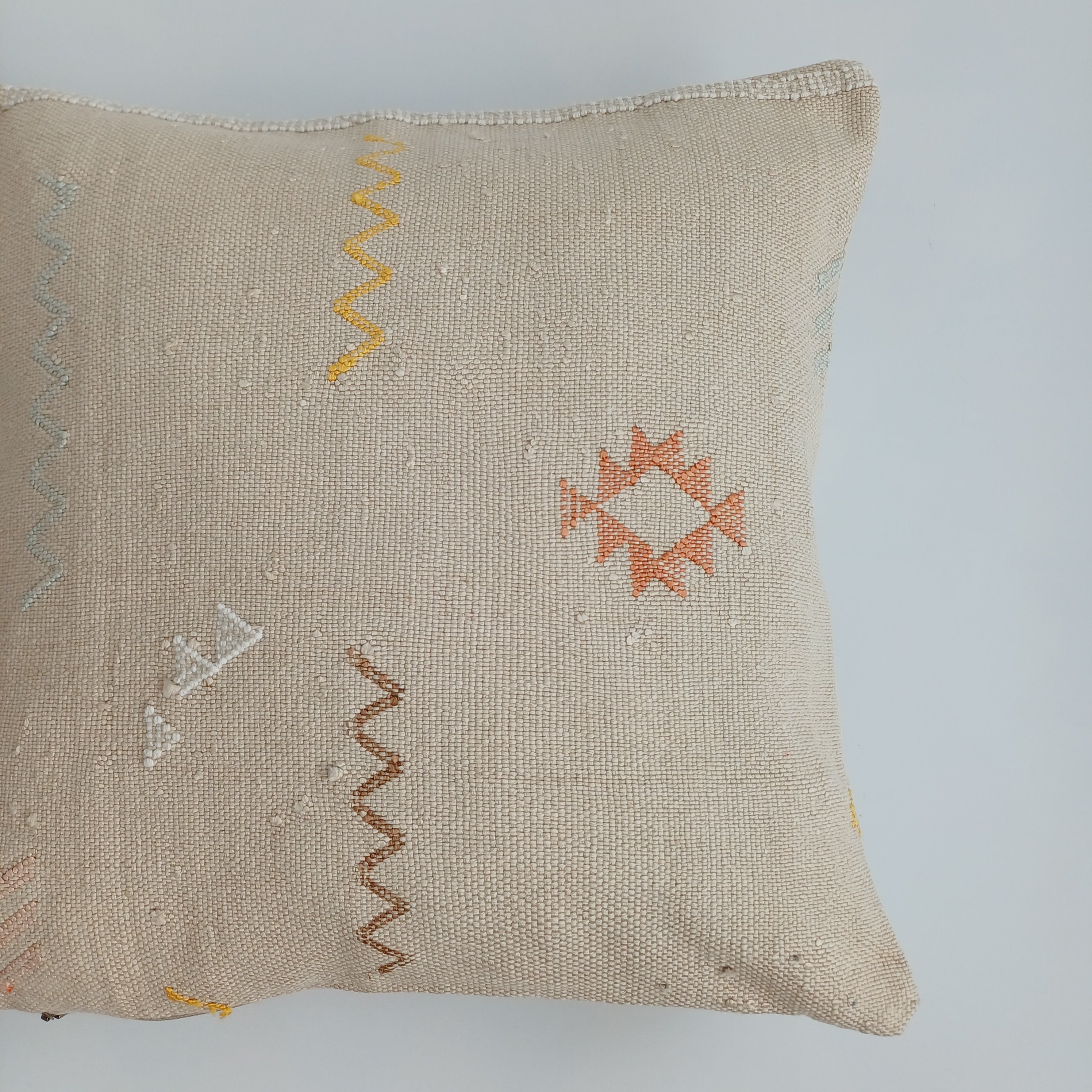 Moroccan Handmade Oatmeal Cactus Silk Cushion Cover 16''x16'' / 40x40 CM