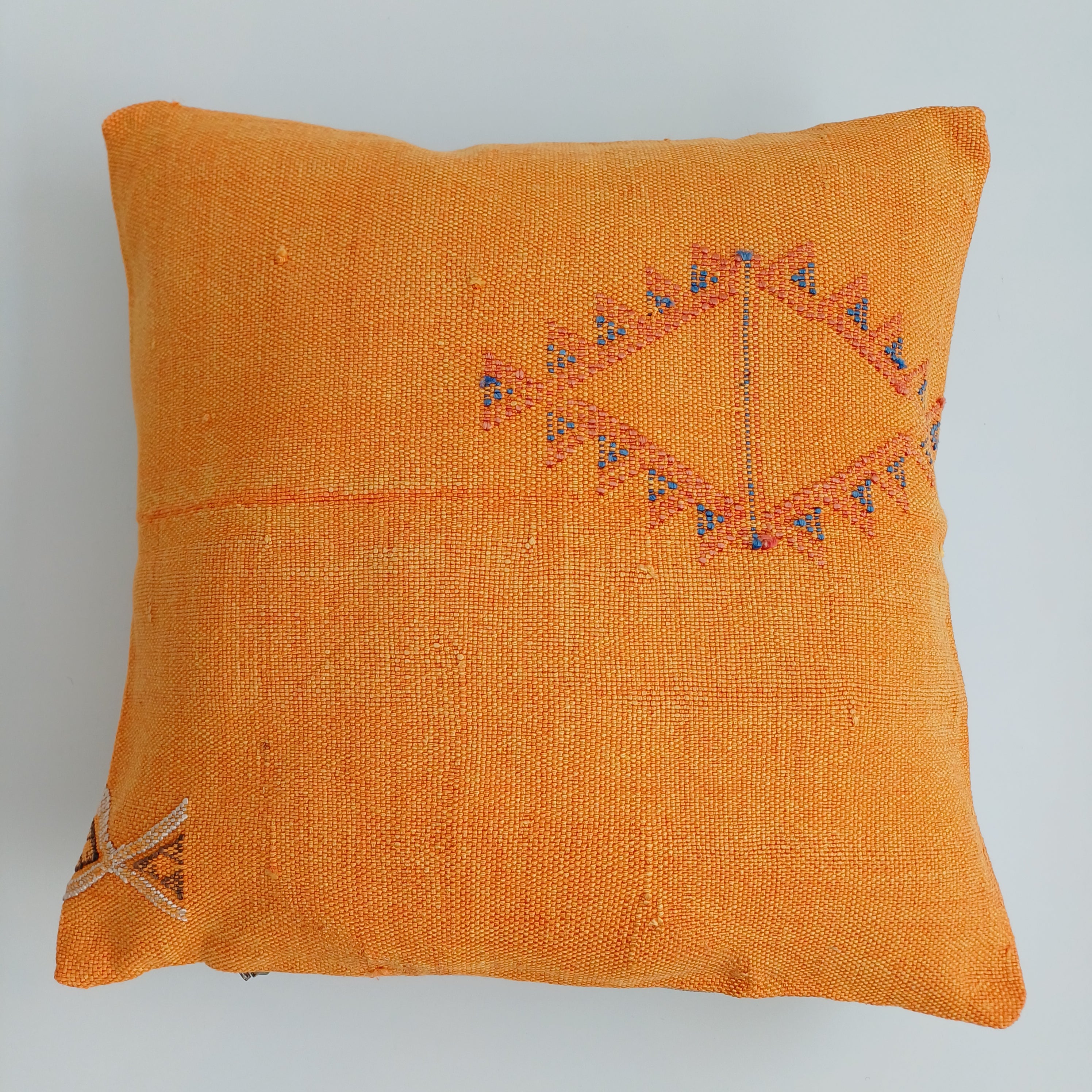 Moroccan Handmade Orange Cactus Silk Cushion Cover 16''x16'' / 40x40 CM