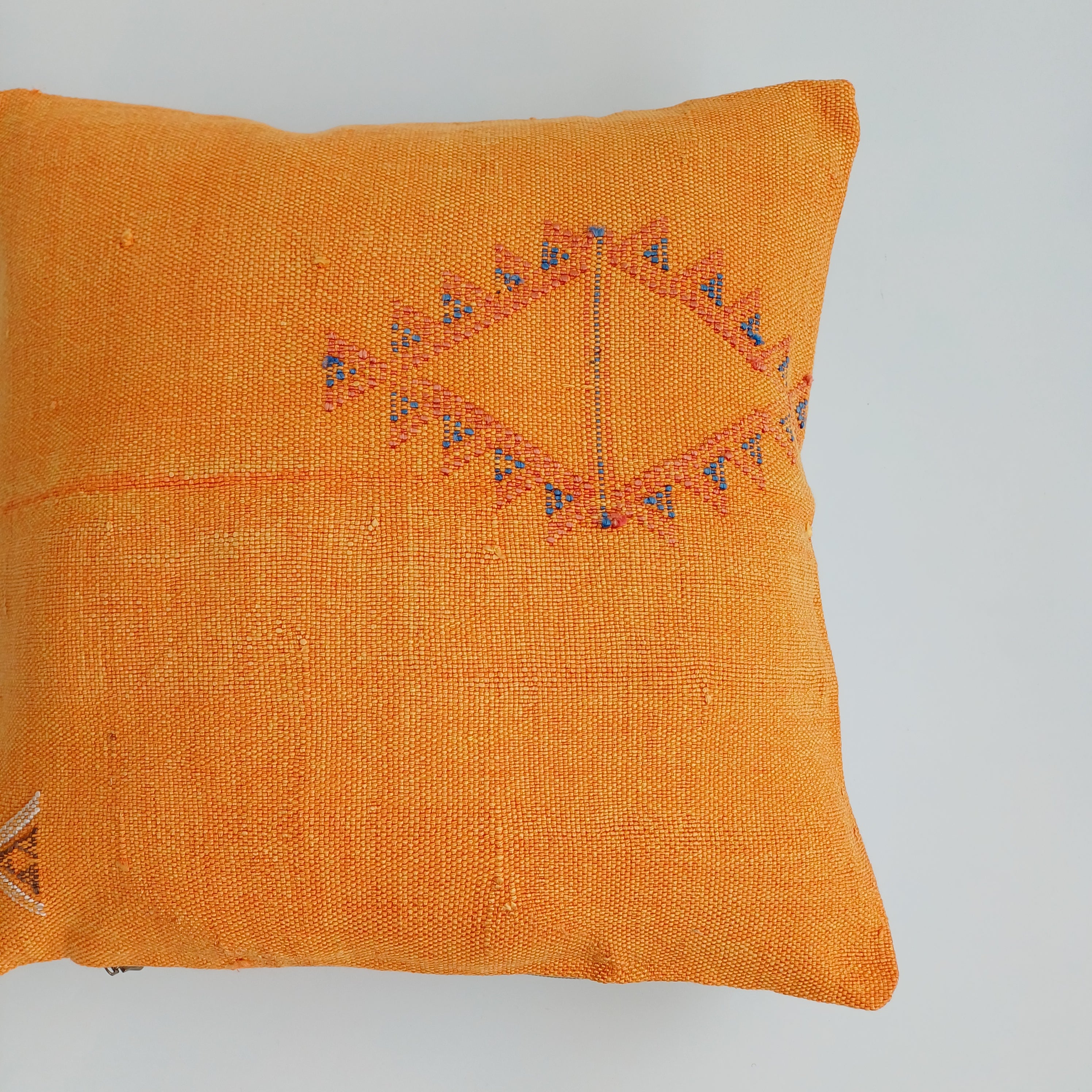 Moroccan Handmade Orange Cactus Silk Cushion Cover 16''x16'' / 40x40 CM