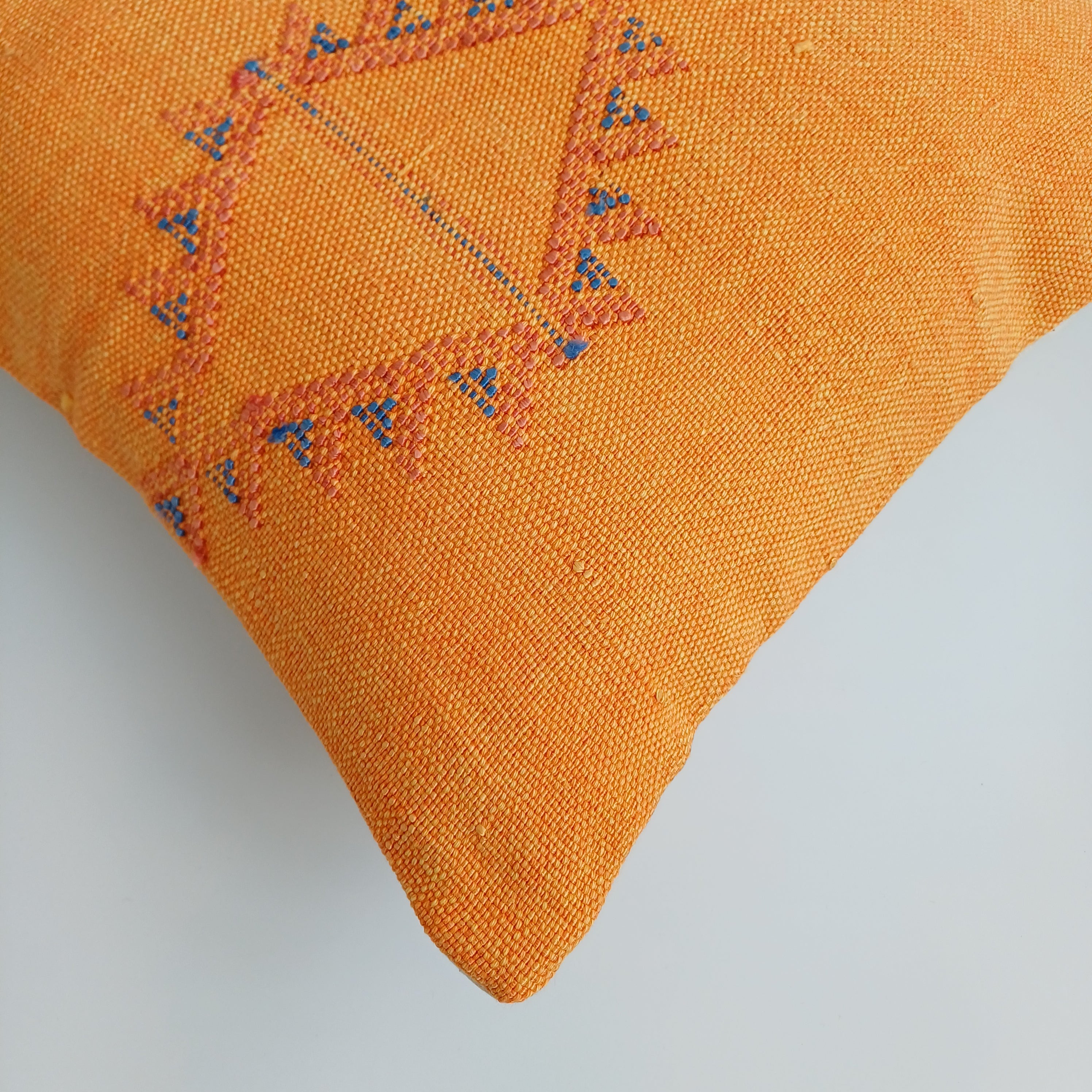 Moroccan Handmade Orange Cactus Silk Cushion Cover 16''x16'' / 40x40 CM
