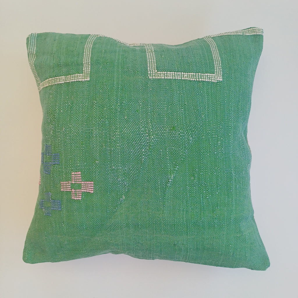 Moroccan Handmade Green Cactus Silk Cushion Cover 20''x20'' / 50x50 CM