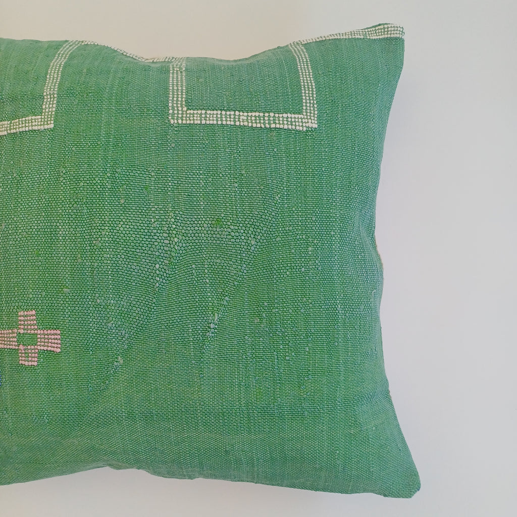 Moroccan Handmade Green Cactus Silk Cushion Cover 20''x20'' / 50x50 CM