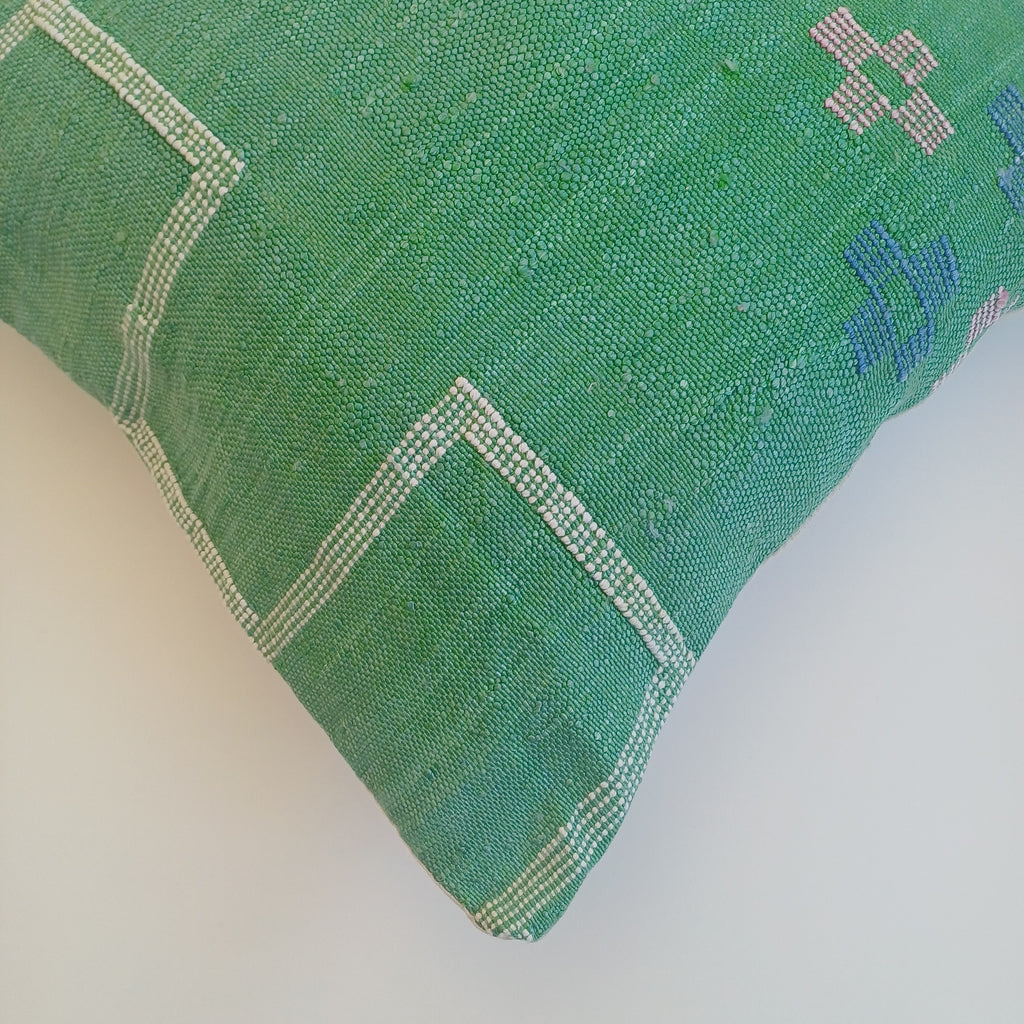 Moroccan Handmade Green Cactus Silk Cushion Cover 20''x20'' / 50x50 CM