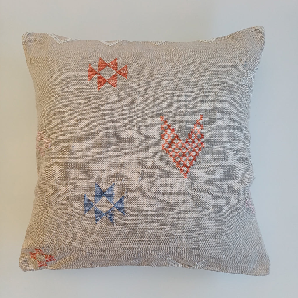 Moroccan Handmade Oatmeal Cactus Silk Cushion Cover 20''x20'' / 50x50 CM
