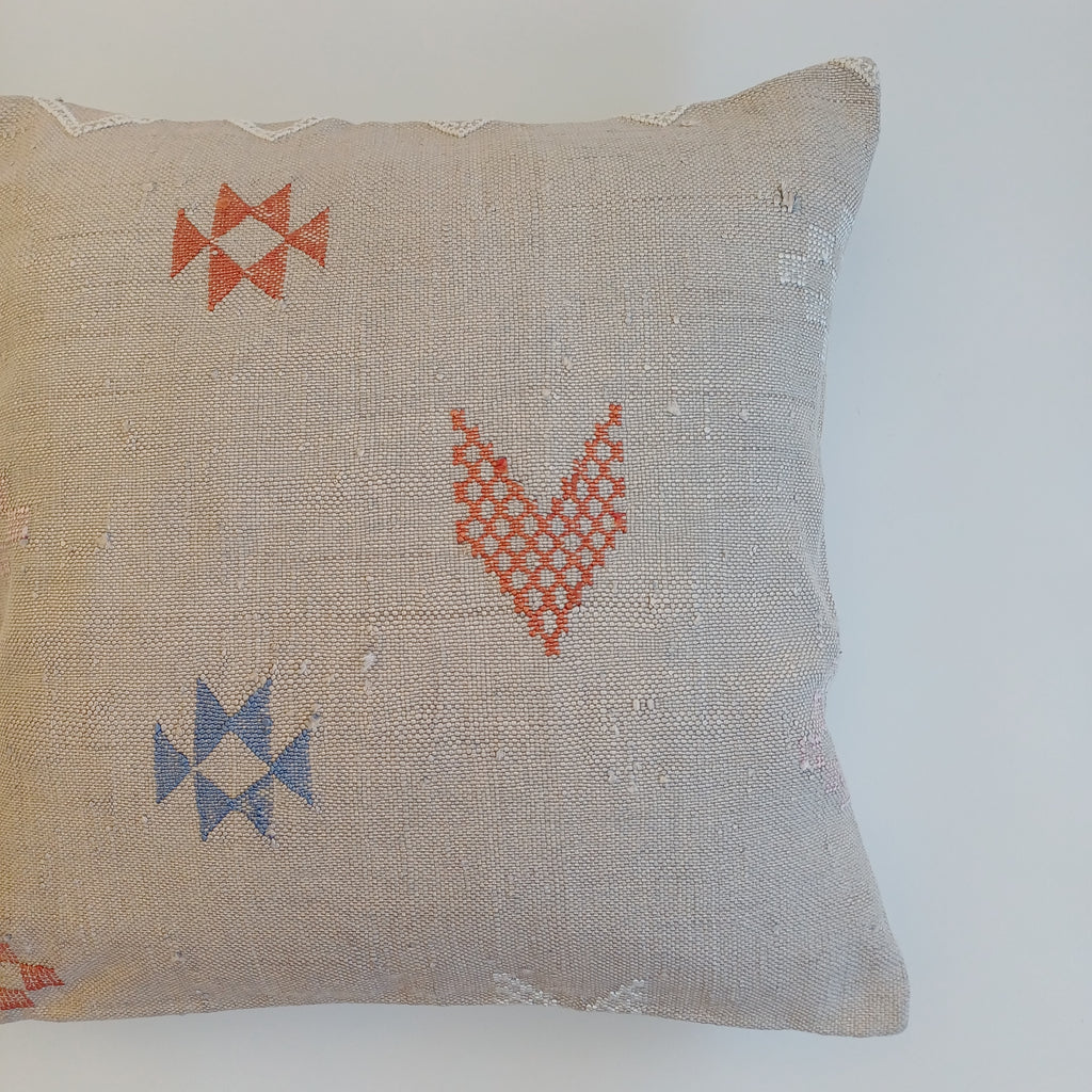 Moroccan Handmade Oatmeal Cactus Silk Cushion Cover 20''x20'' / 50x50 CM