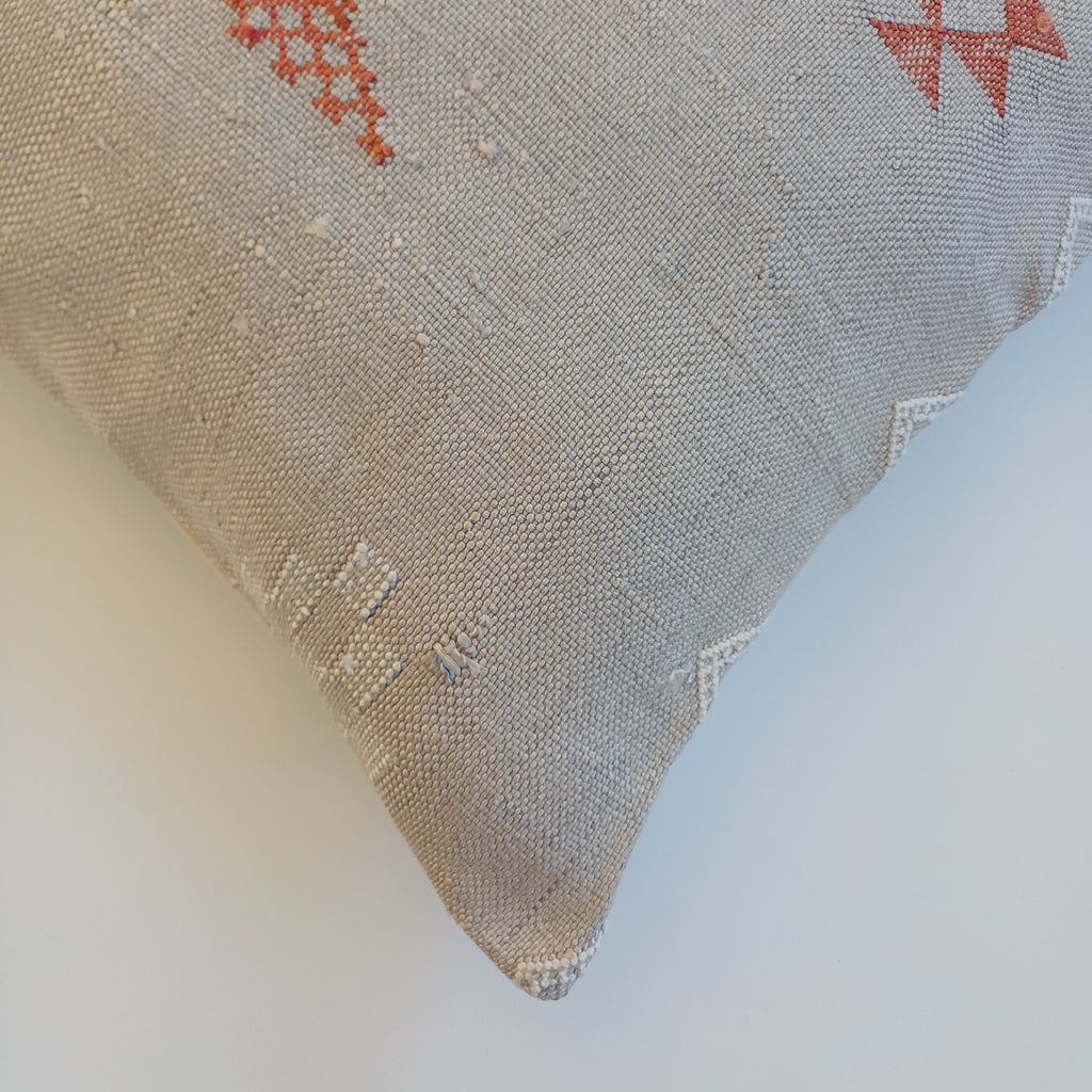 Moroccan Handmade Oatmeal Cactus Silk Cushion Cover 20''x20'' / 50x50 CM