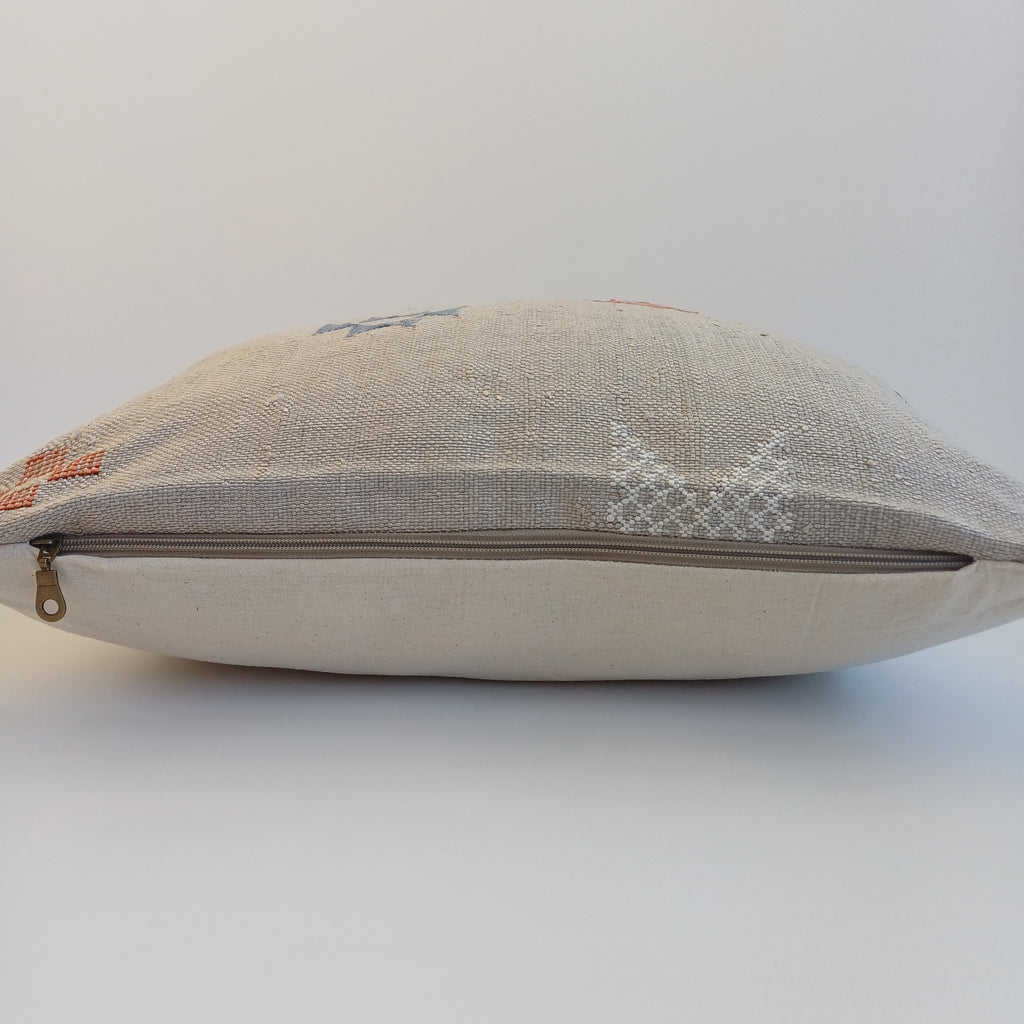Moroccan Handmade Oatmeal Cactus Silk Cushion Cover 20''x20'' / 50x50 CM