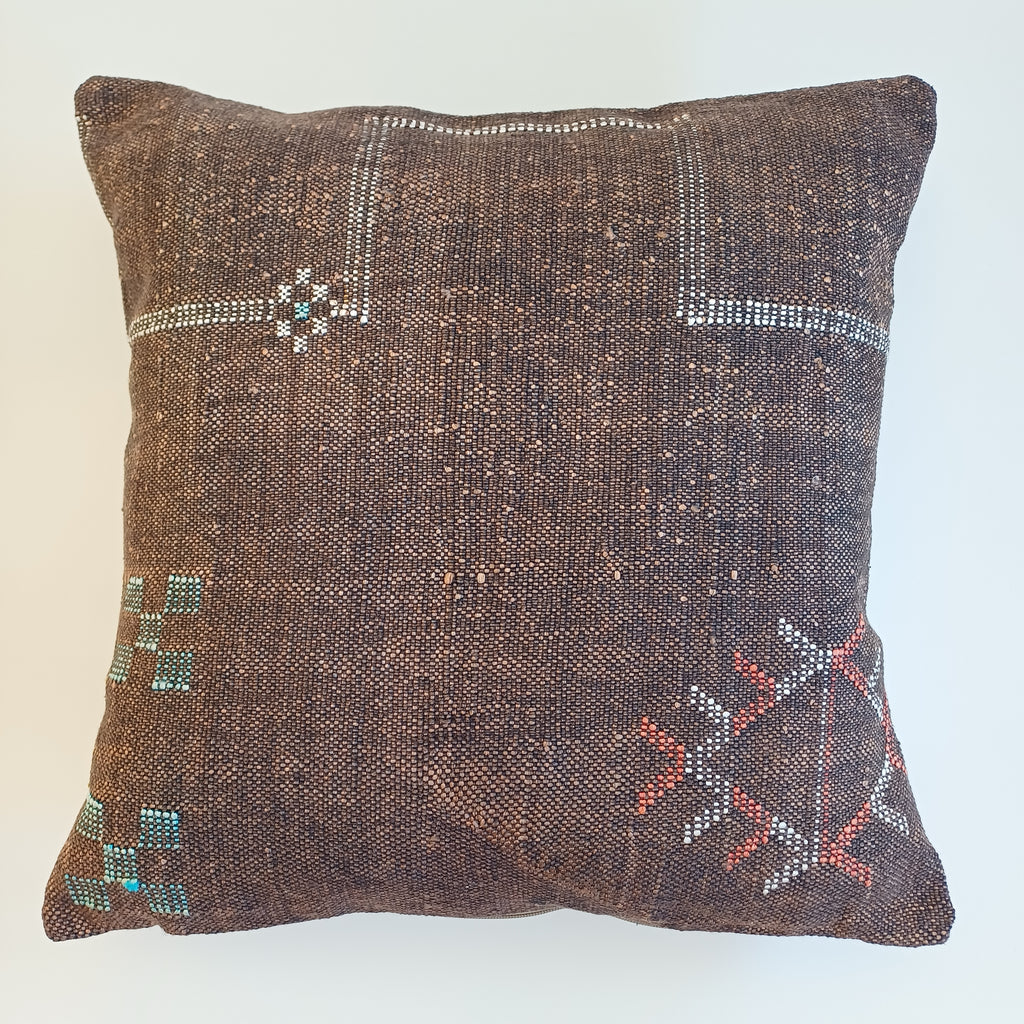 Moroccan Handmade Brown Cactus Silk Cushion Cover 20''x20'' / 50x50 CM