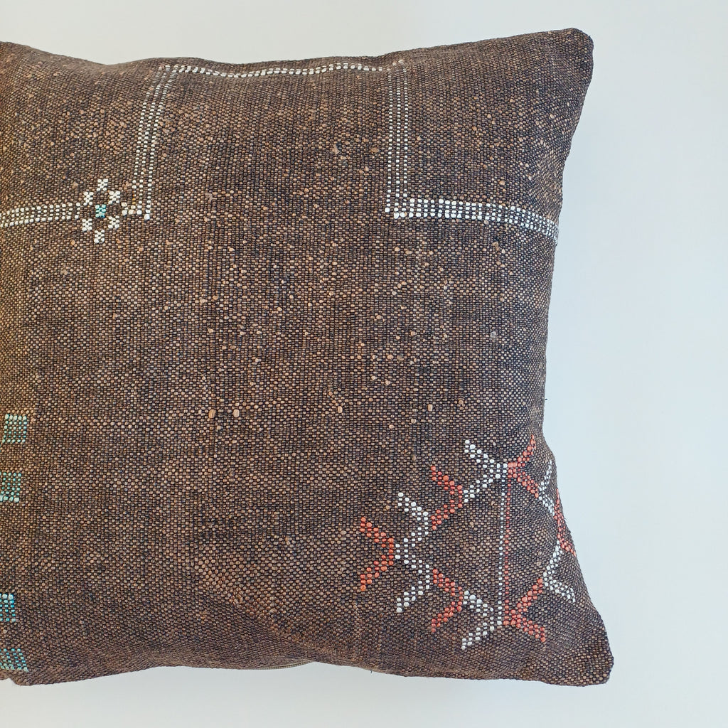 Moroccan Handmade Brown Cactus Silk Cushion Cover 20''x20'' / 50x50 CM
