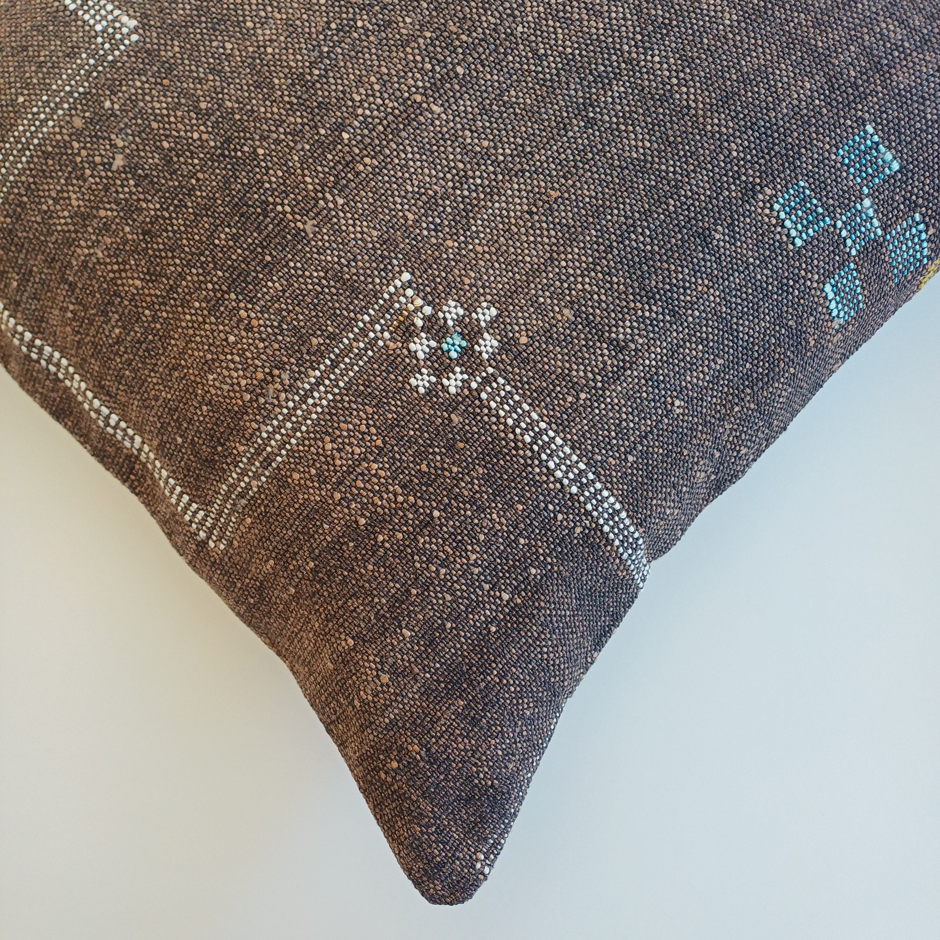 Moroccan Handmade Brown Cactus Silk Cushion Cover 20''x20'' / 50x50 CM