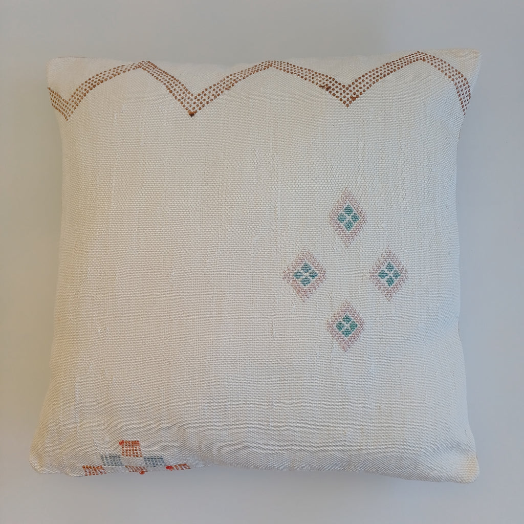 Moroccan Handmade Cream White Cactus Silk Cushion Cover 20''x20'' / 50x50 CM