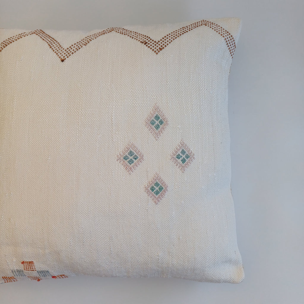 Moroccan Handmade Cream White Cactus Silk Cushion Cover 20''x20'' / 50x50 CM