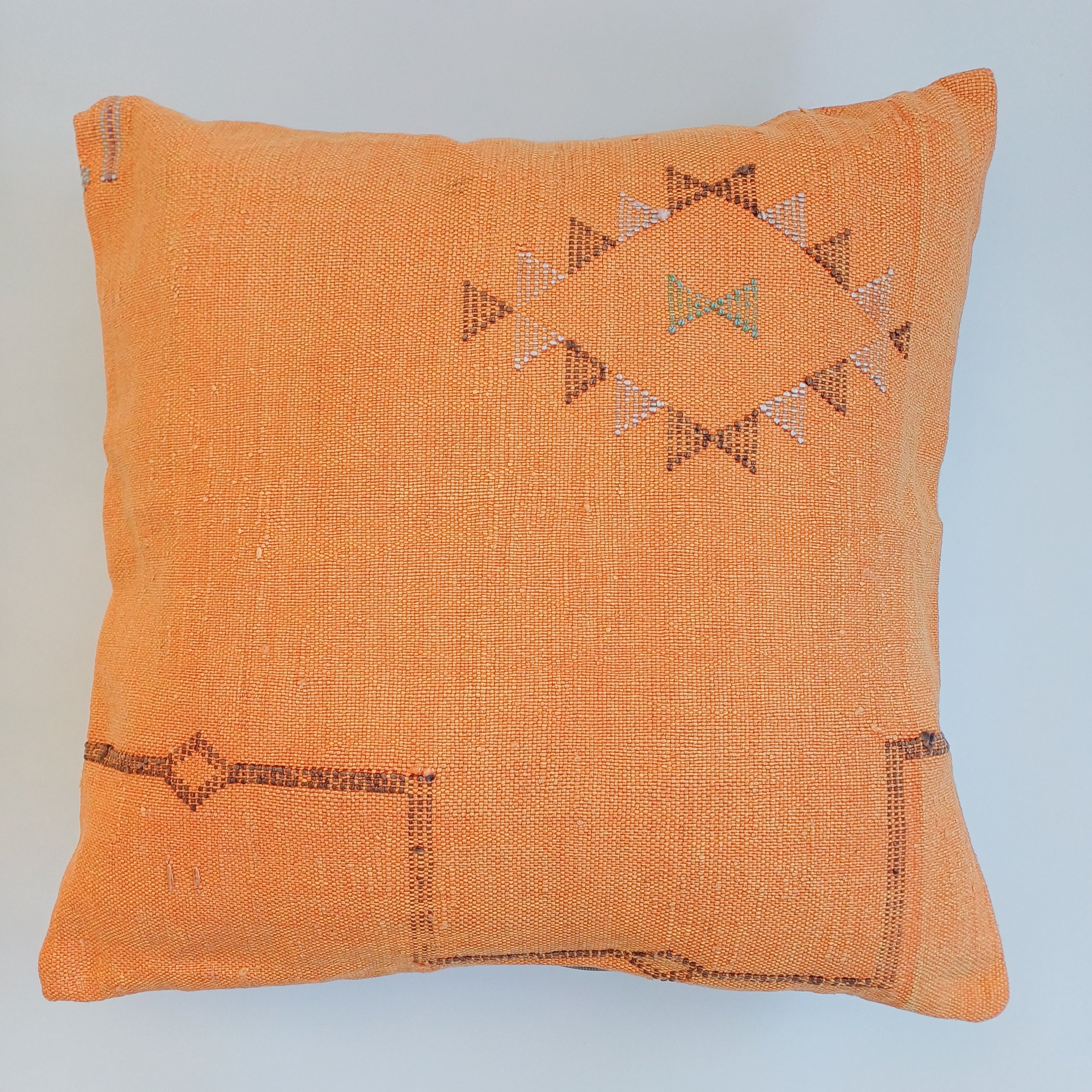Moroccan Handmade Sunset Orange Cactus Silk Cushion Cover 20''x20'' / 50x50 CM