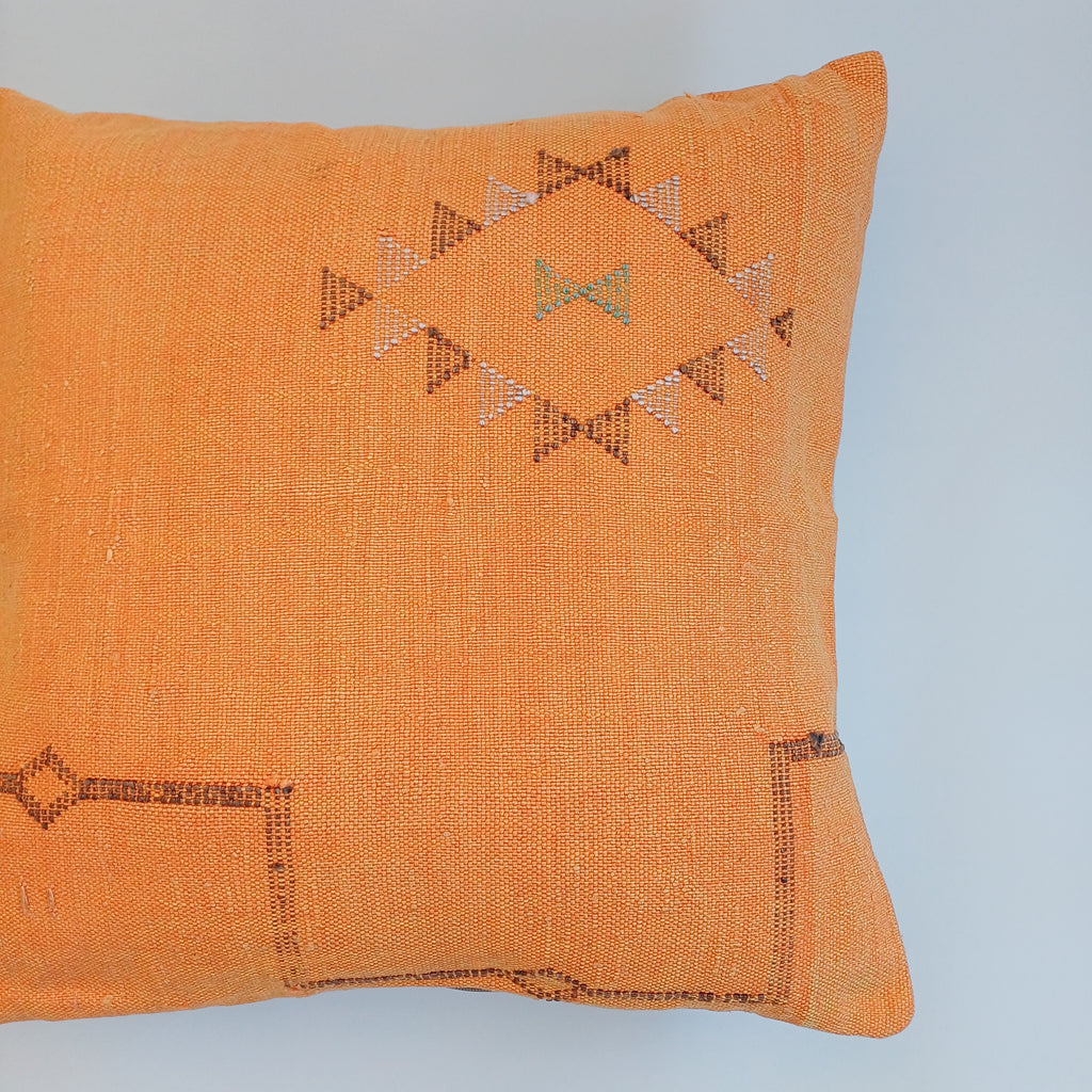 Moroccan Handmade Sunset Orange Cactus Silk Cushion Cover 20''x20'' / 50x50 CM