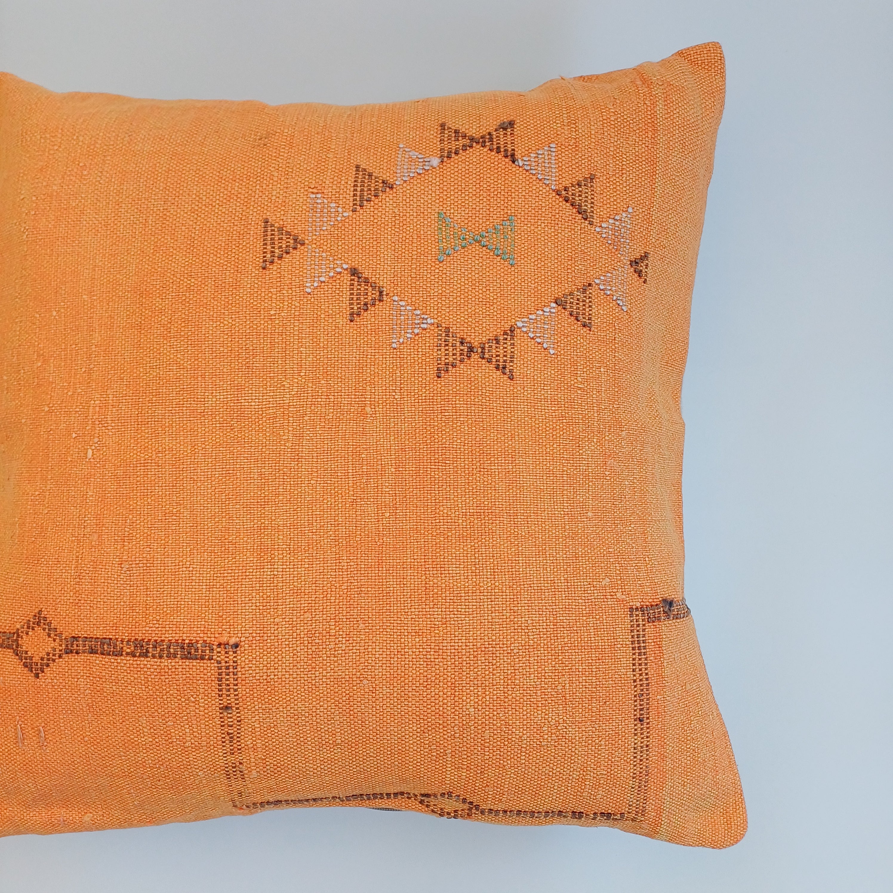 Moroccan Handmade Sunset Orange Cactus Silk Cushion Cover 20''x20'' / 50x50 CM