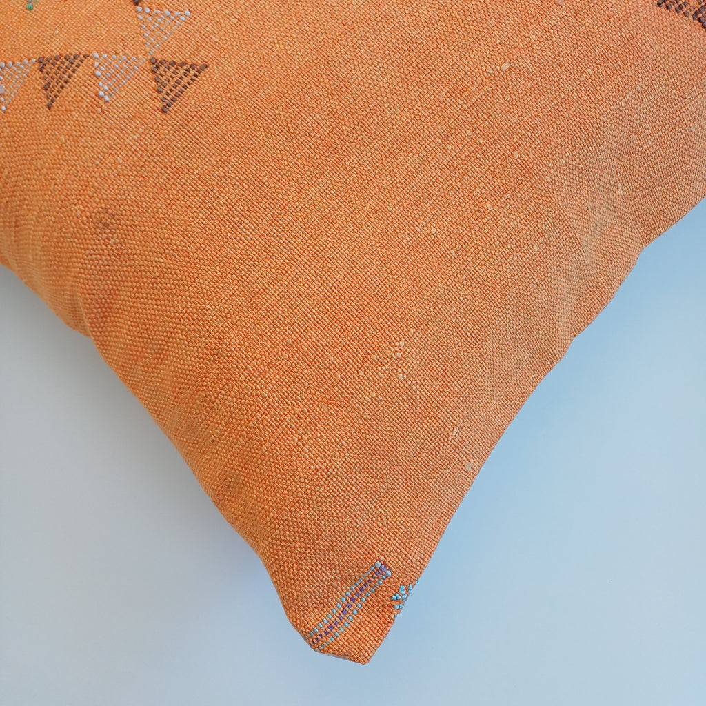 Moroccan Handmade Sunset Orange Cactus Silk Cushion Cover 20''x20'' / 50x50 CM