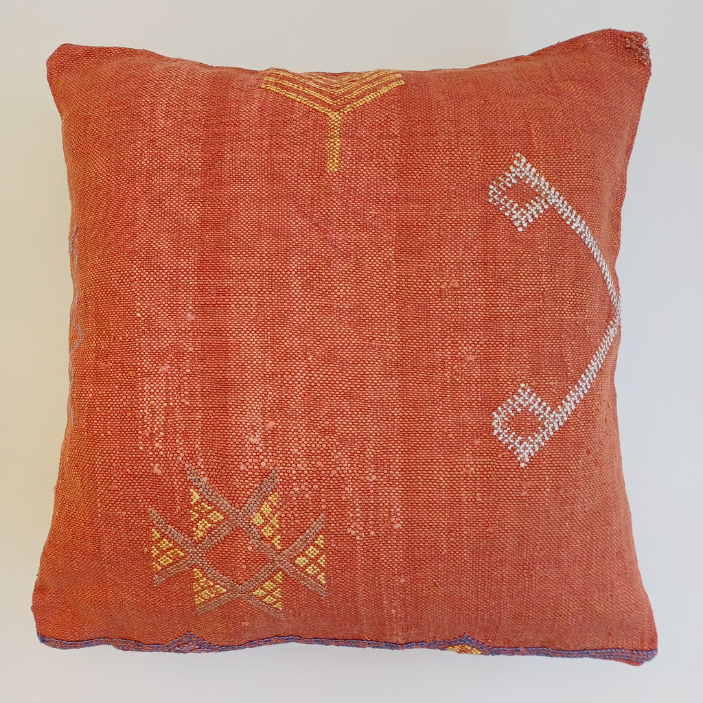 Moroccan Handmade Orange Red Cactus Silk Cushion Cover 20''x20'' / 50x50 CM