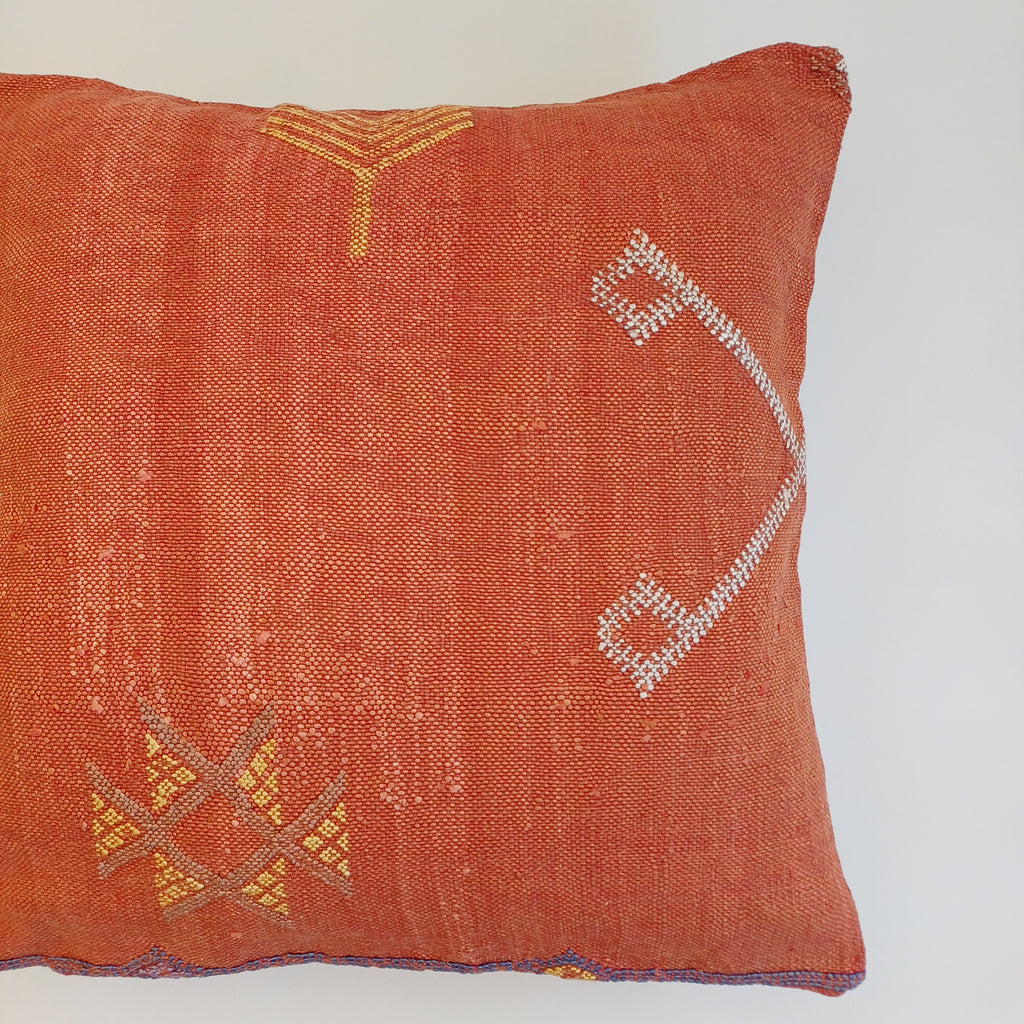 Moroccan Handmade Orange Red Cactus Silk Cushion Cover 20''x20'' / 50x50 CM