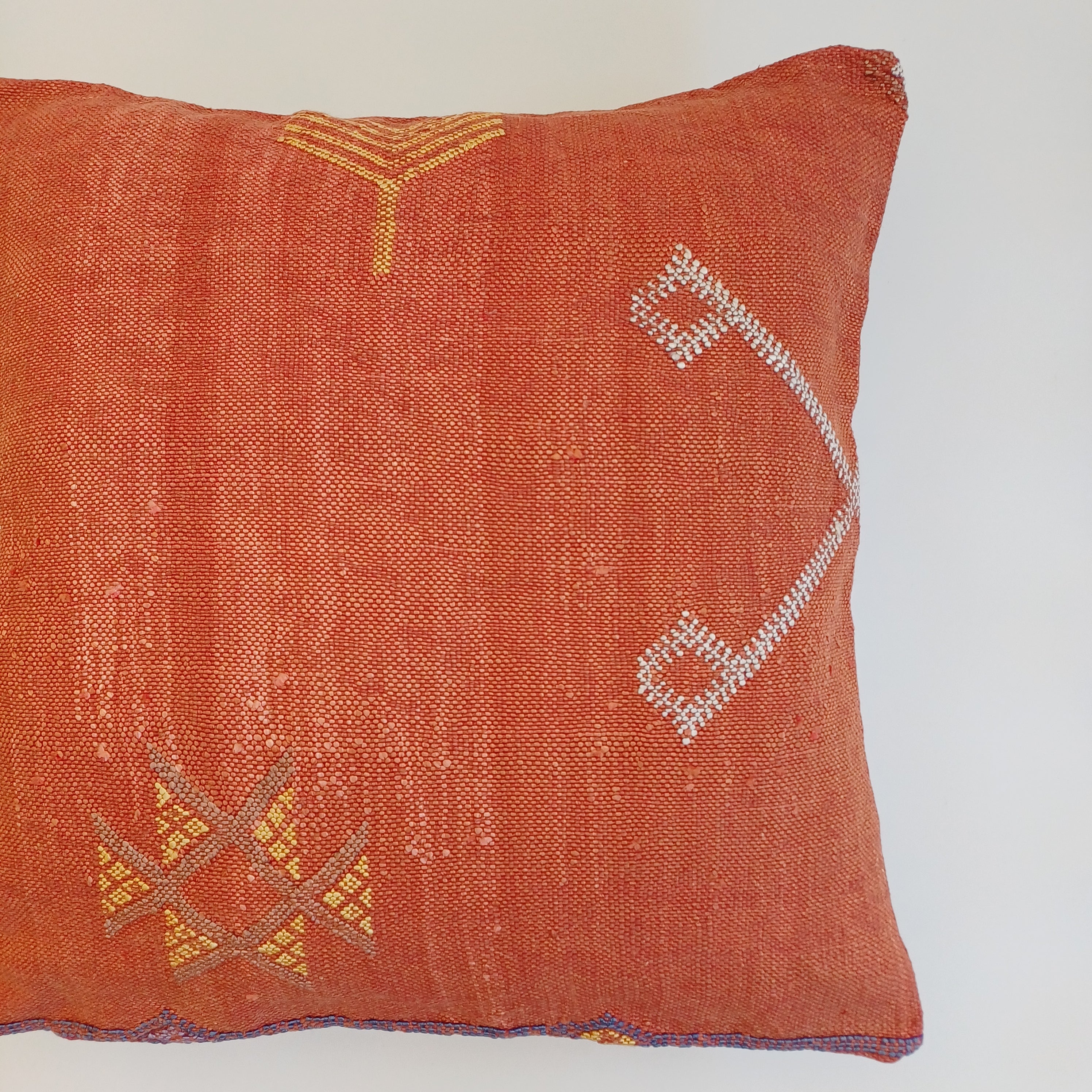 Moroccan Handmade Orange Red Cactus Silk Cushion Cover 20''x20'' / 50x50 CM