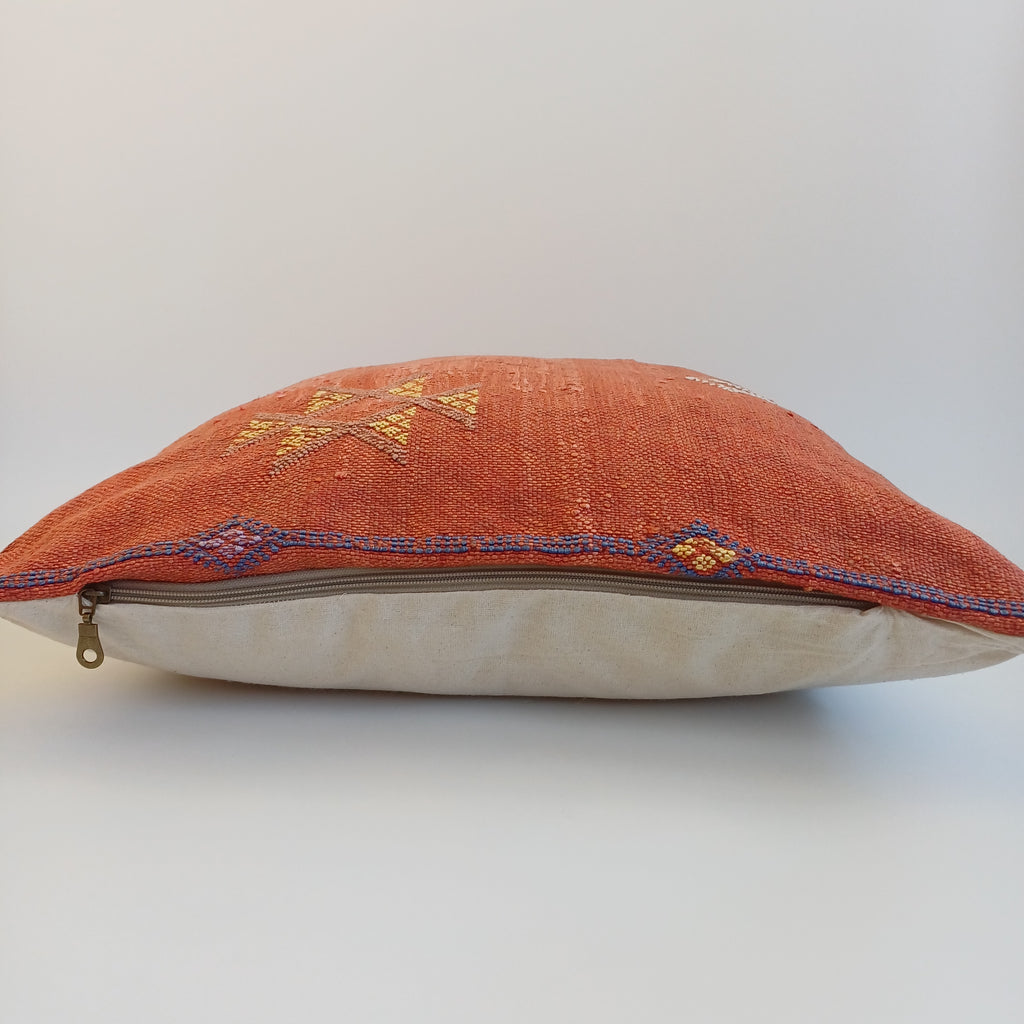 Moroccan Handmade Orange Red Cactus Silk Cushion Cover 20''x20'' / 50x50 CM
