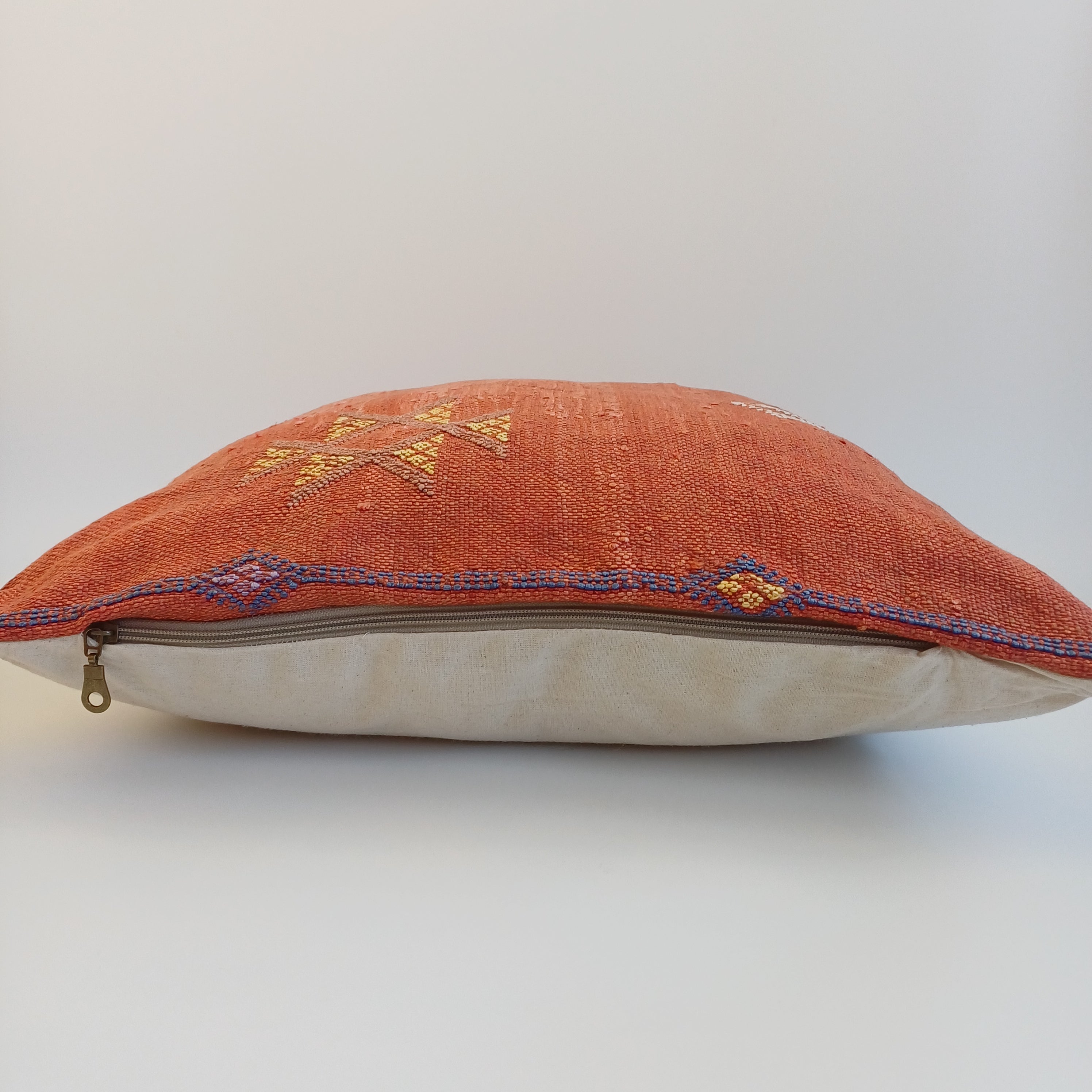 Moroccan Handmade Orange Red Cactus Silk Cushion Cover 20''x20'' / 50x50 CM