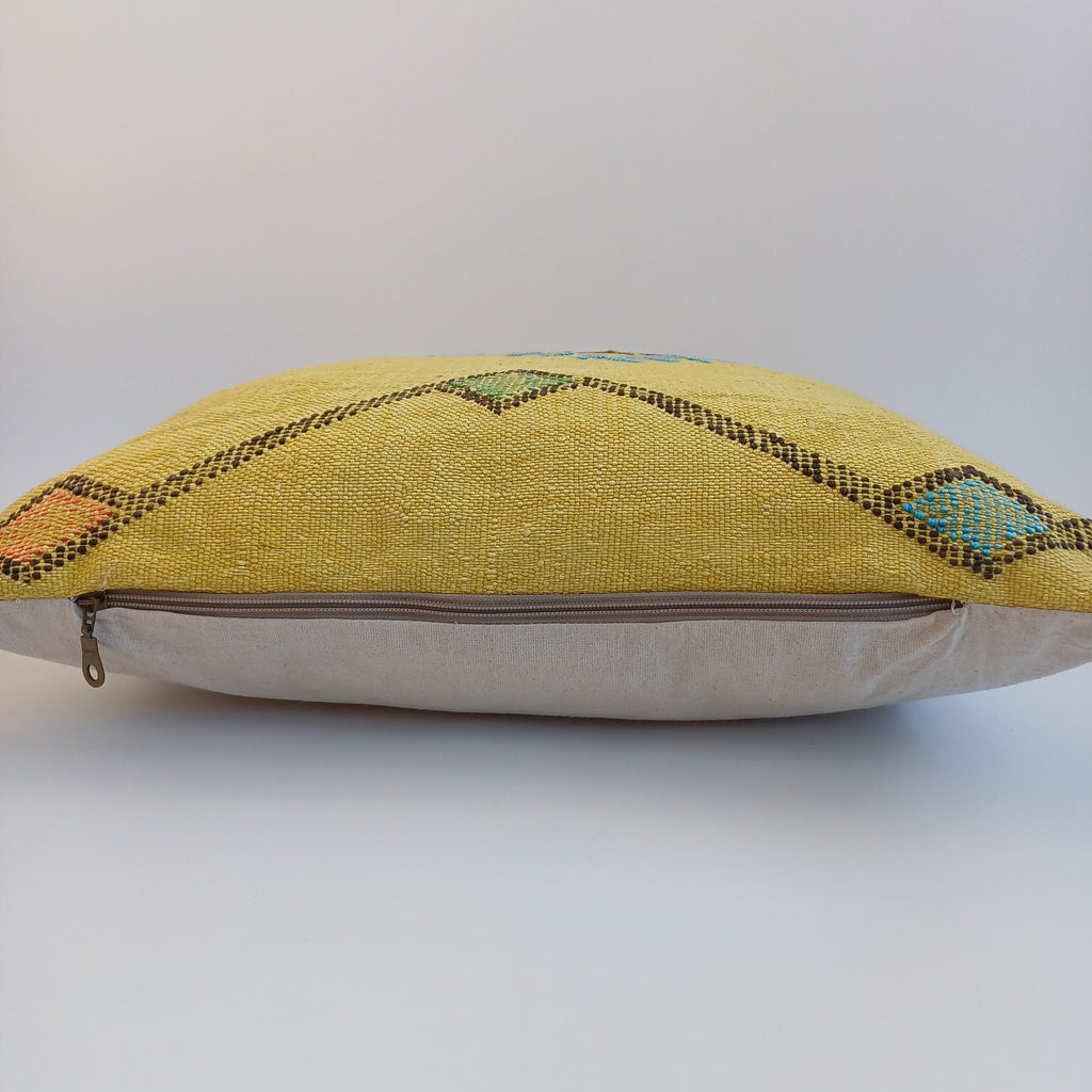 Moroccan Handmade Mustard Yellow Cactus Silk Cushion Cover 20''x20'' / 50x50 CM