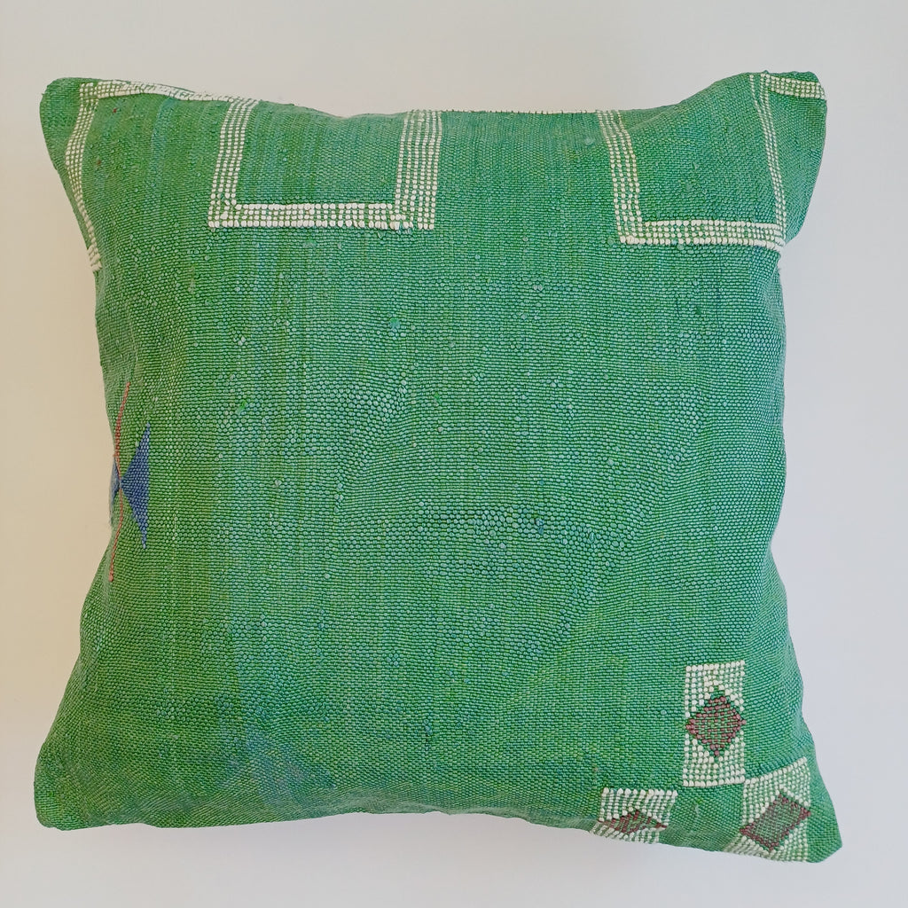 Moroccan Handmade Green Cactus Silk Cushion Cover 20''x20'' / 50x50 CM