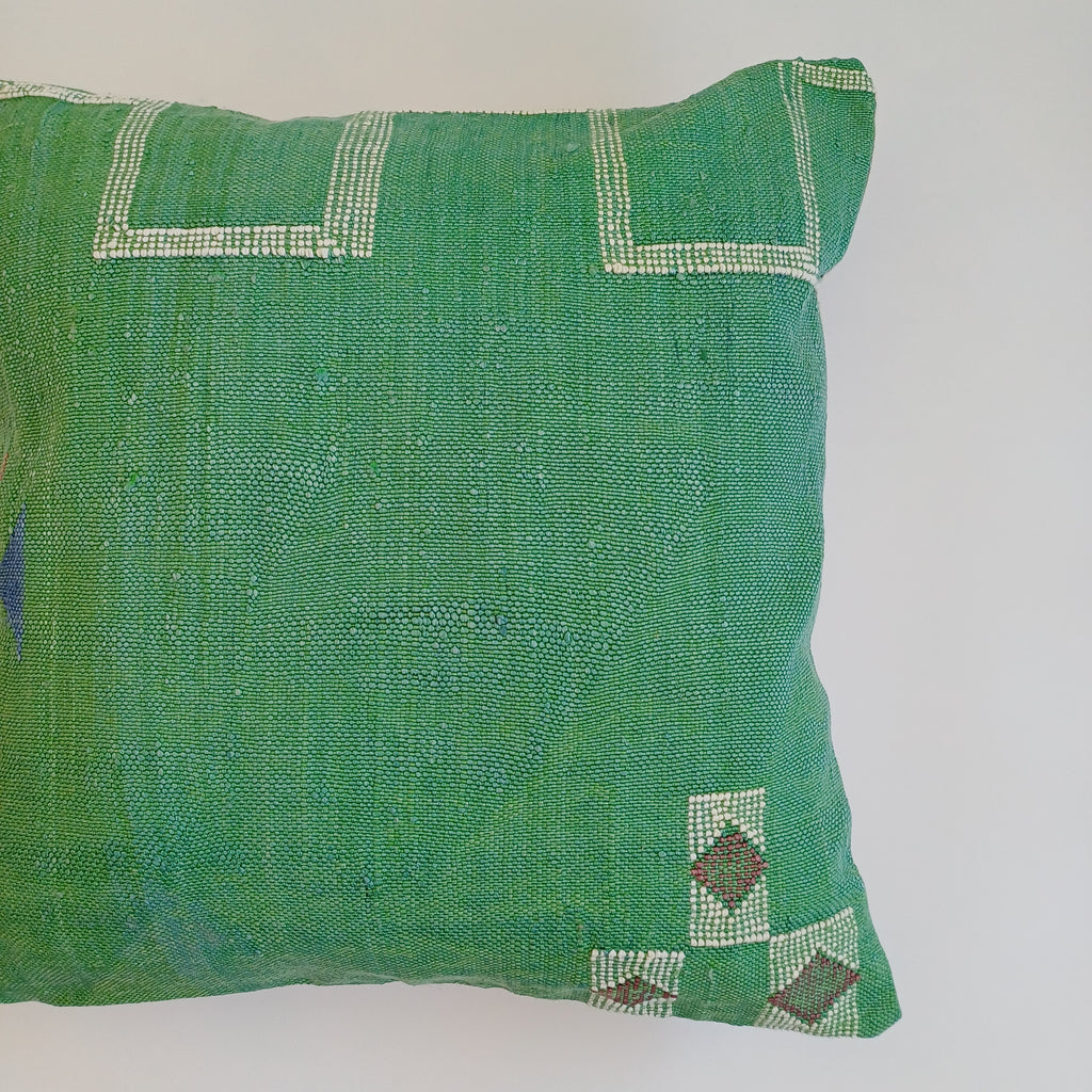 Moroccan Handmade Green Cactus Silk Cushion Cover 20''x20'' / 50x50 CM
