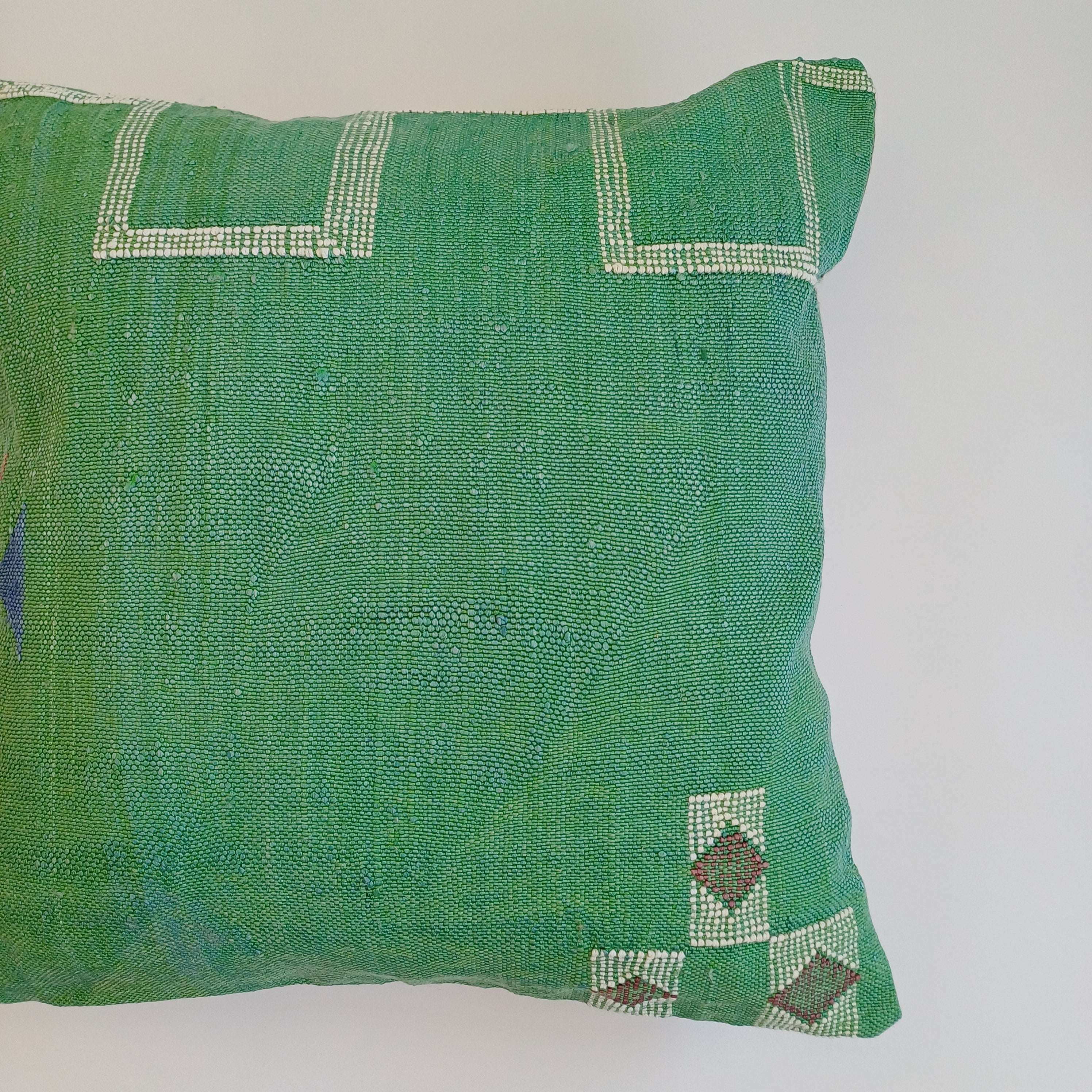 Moroccan Handmade Green Cactus Silk Cushion Cover 20''x20'' / 50x50 CM