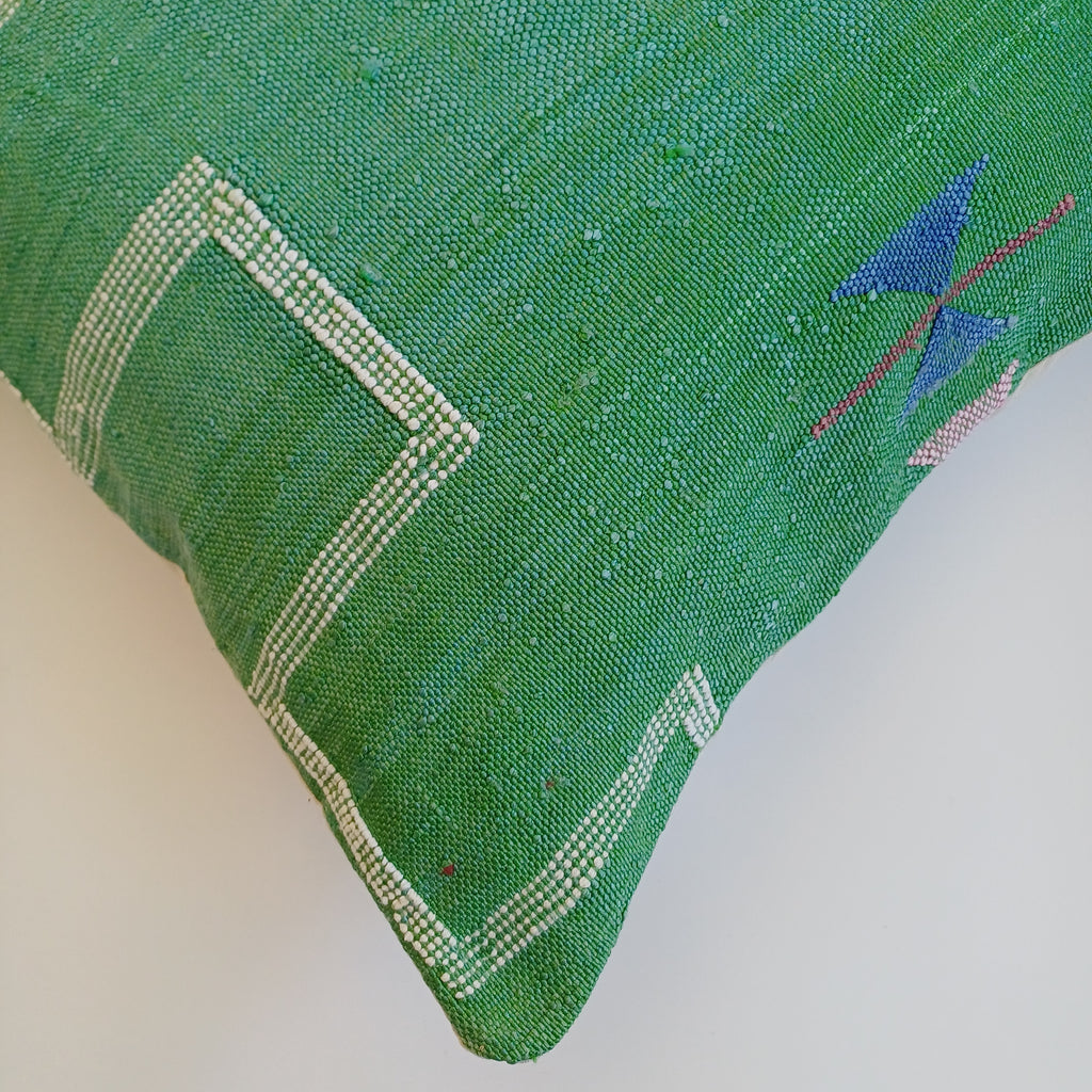 Moroccan Handmade Green Cactus Silk Cushion Cover 20''x20'' / 50x50 CM