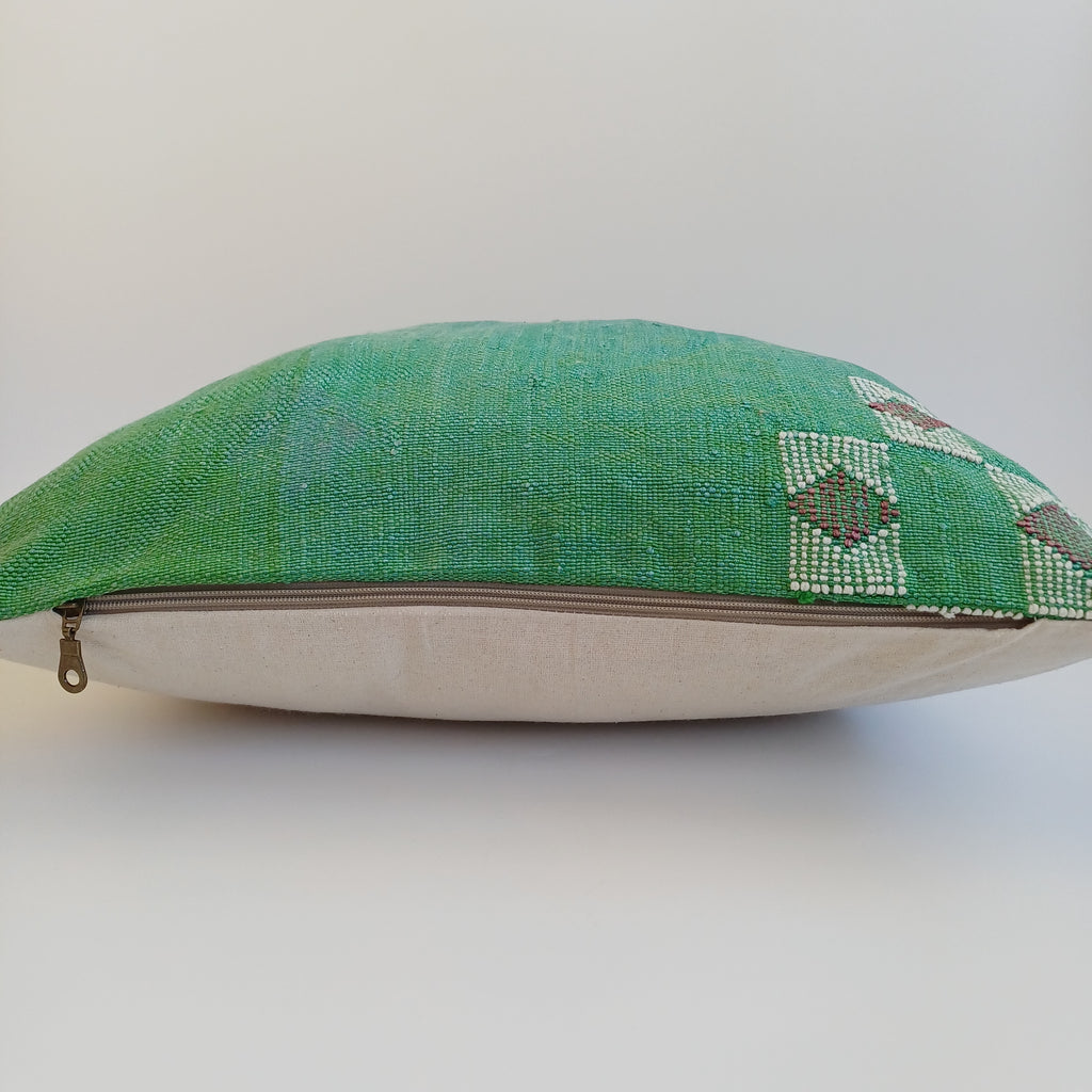Moroccan Handmade Green Cactus Silk Cushion Cover 20''x20'' / 50x50 CM