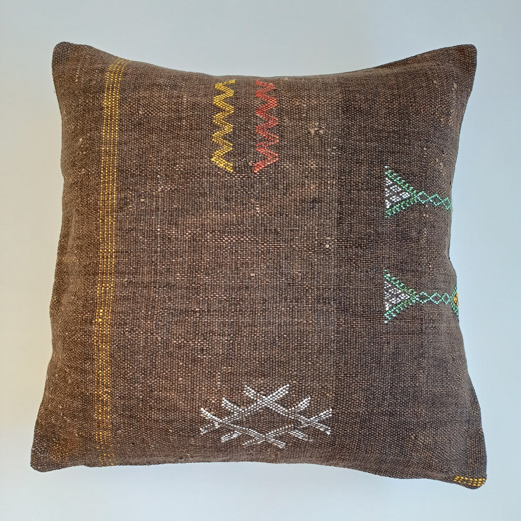 Moroccan Handmade Charcoal Brown Cactus Silk Cushion Cover 20''x20'' / 50x50 CM